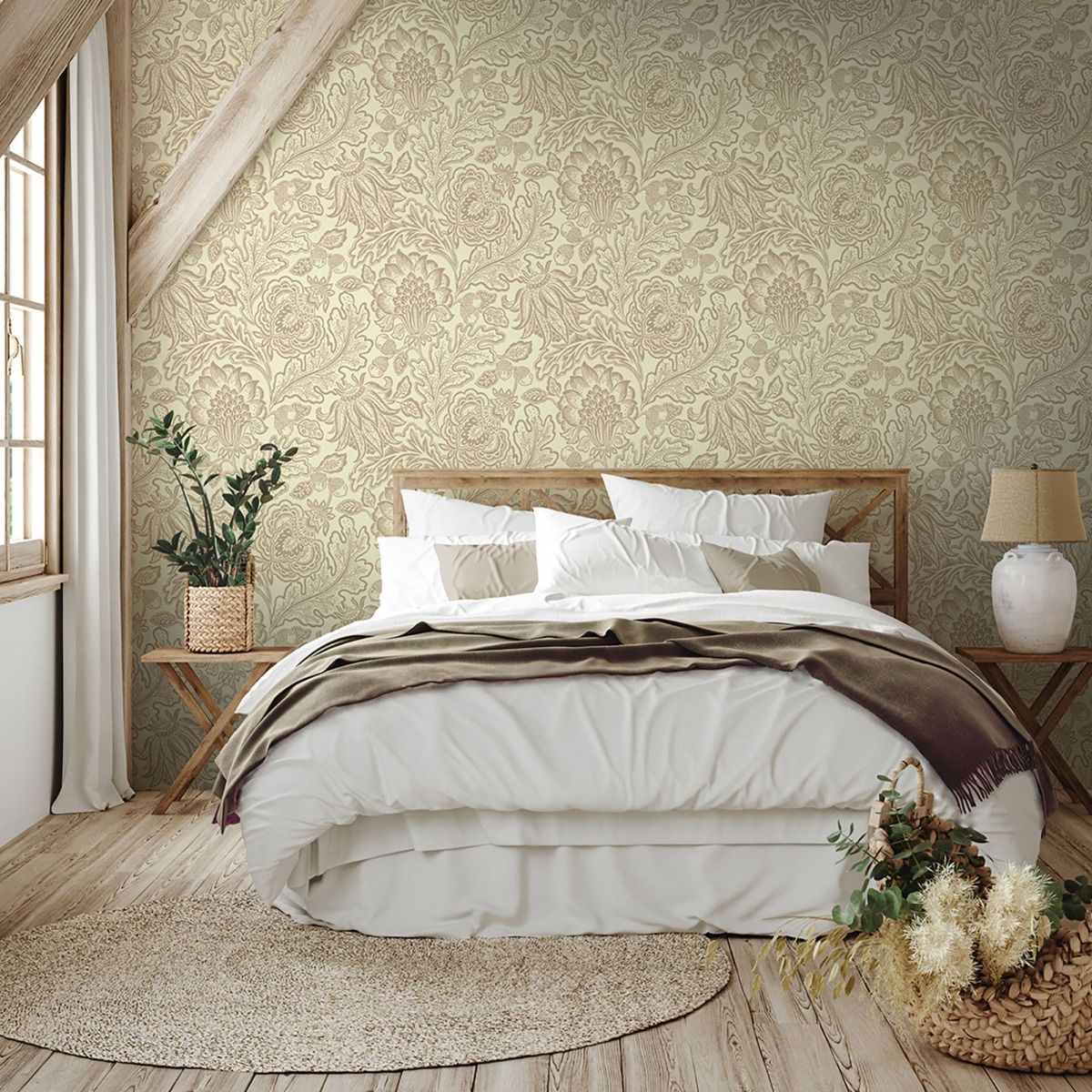 1111 - Fernhurst Floral Trail Wallpaper - Beige - Belgravia
