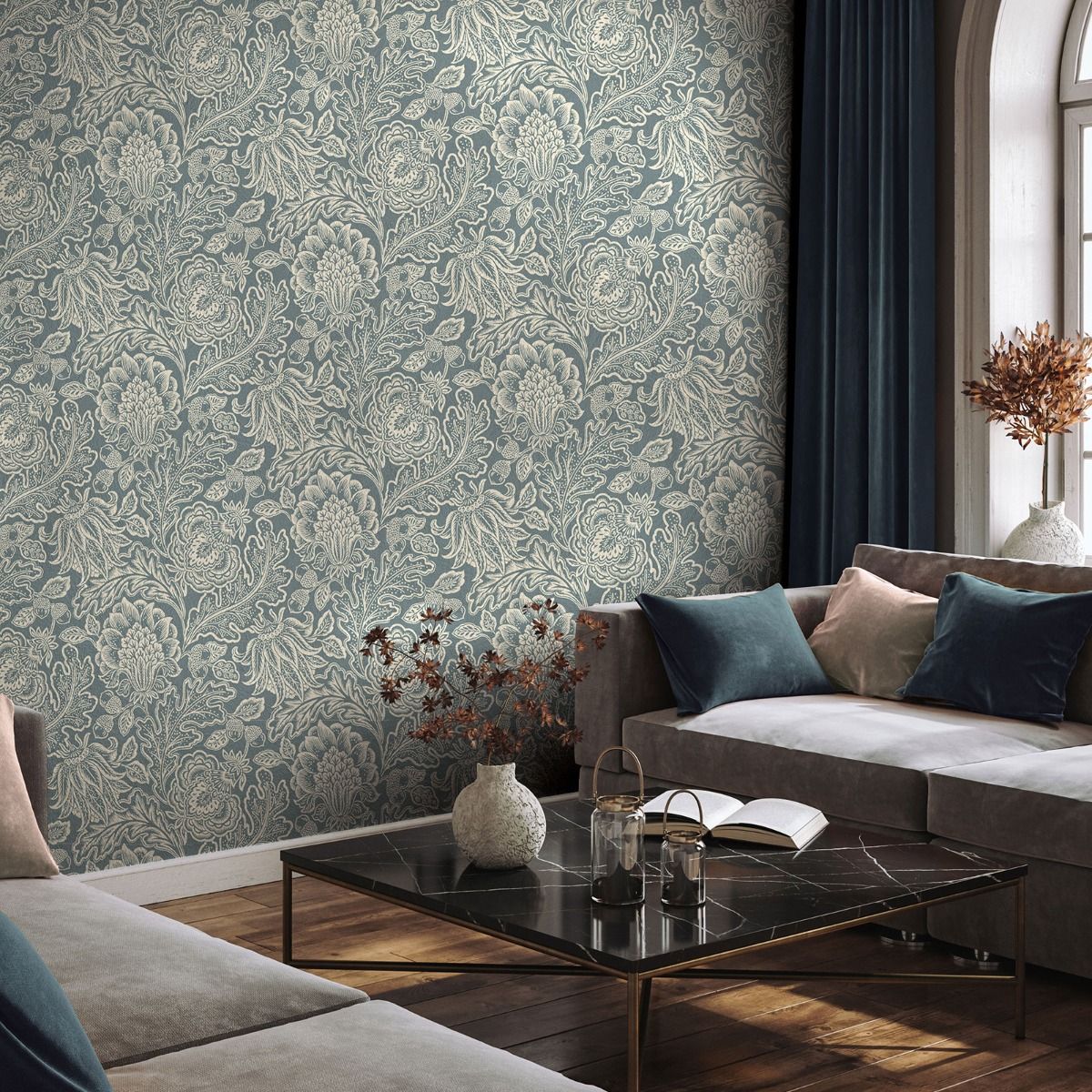 1114 - Fernhurst Floral Trail Wallpaper - Green - Belgravia