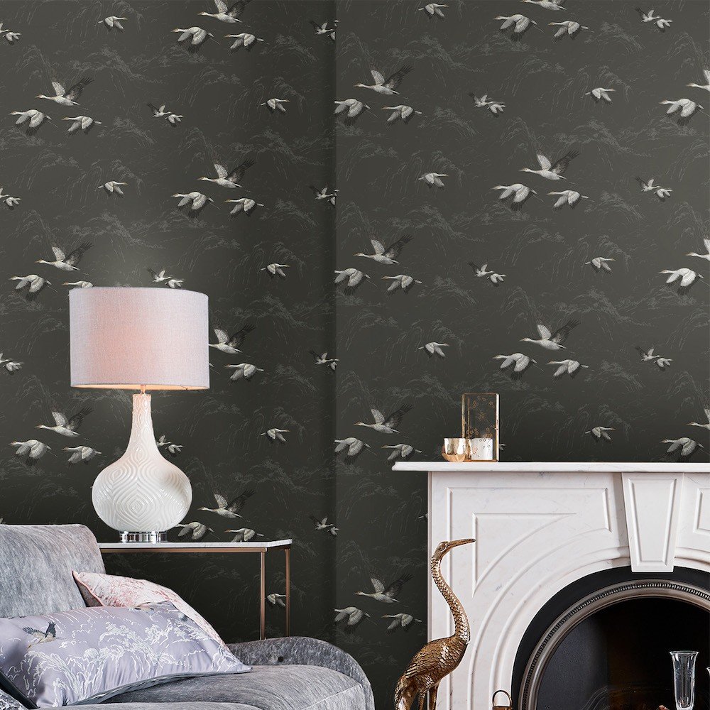 113393 - Animalia Wallpaper - Dark Steel - Laura Ashley