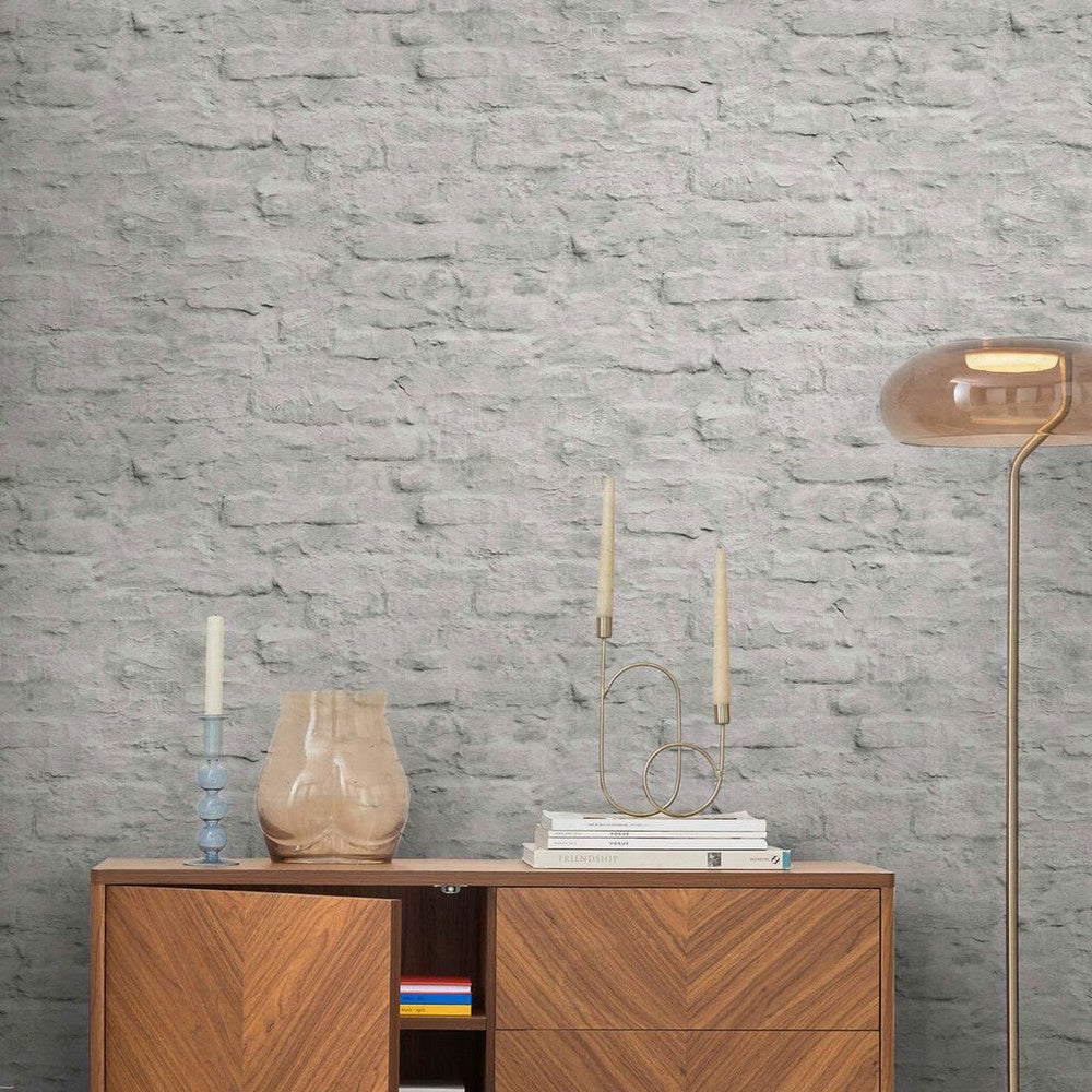 118305 - Contemporary Brick Wallpaper - White - Next