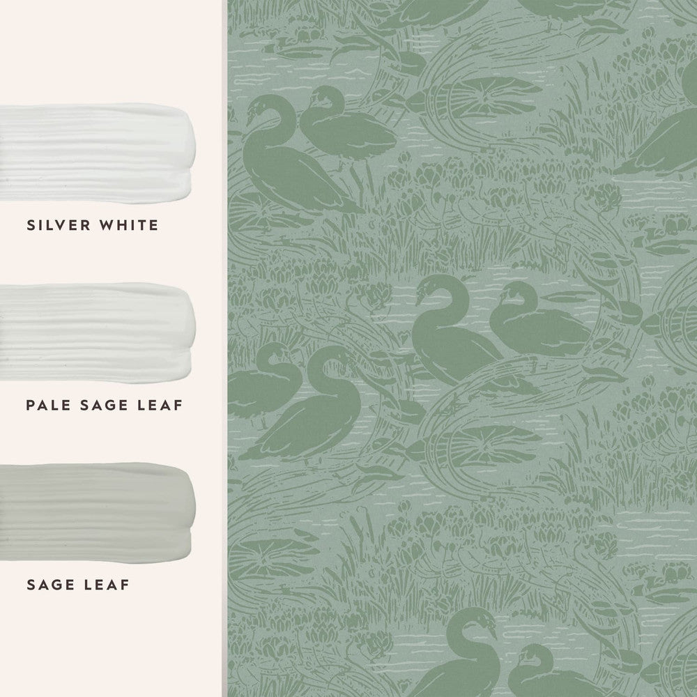 118472 - Swans Wallpaper - Jade Green - Laura Ashley