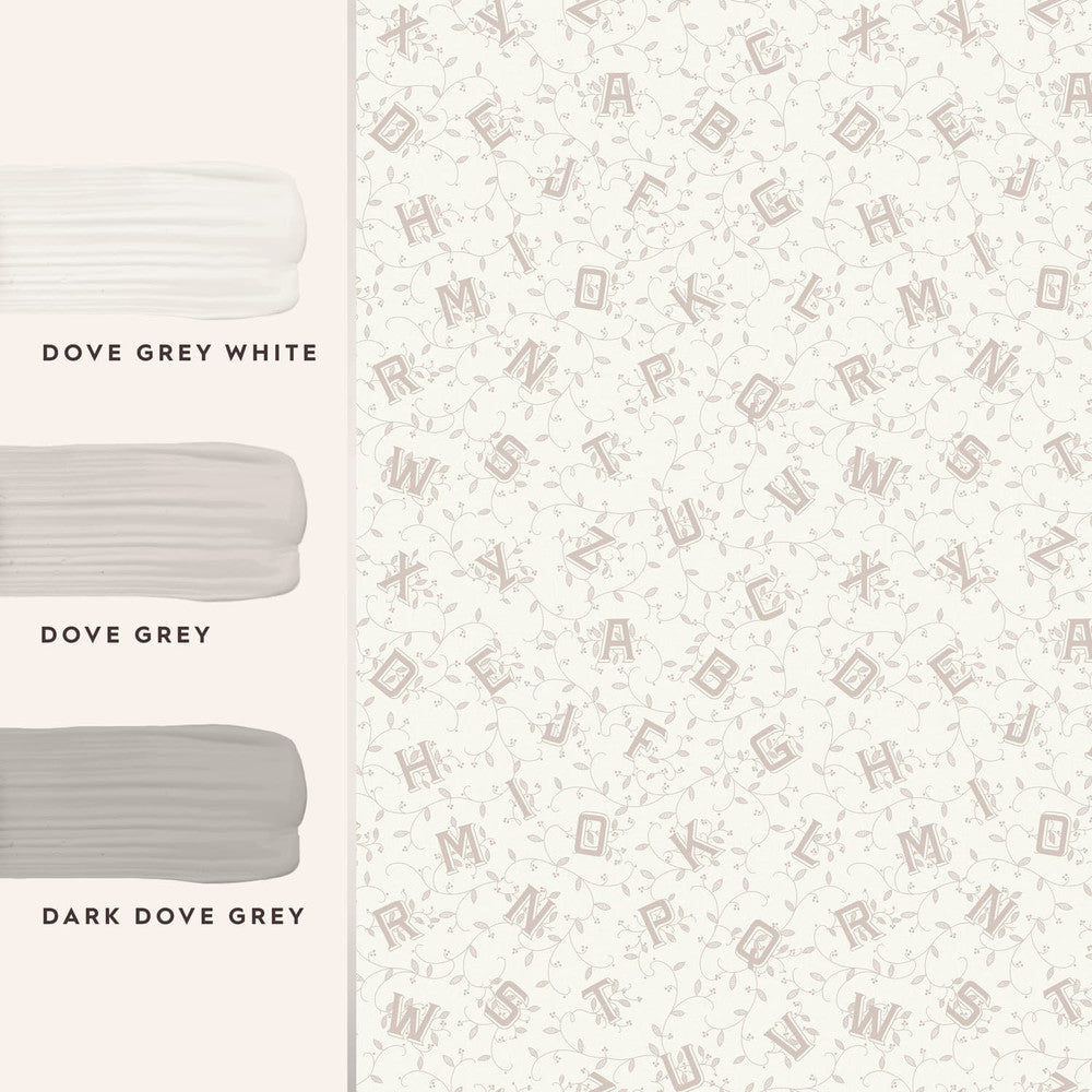 119862 - Alphabet Wallpaper - Dove Grey - Laura Ashley