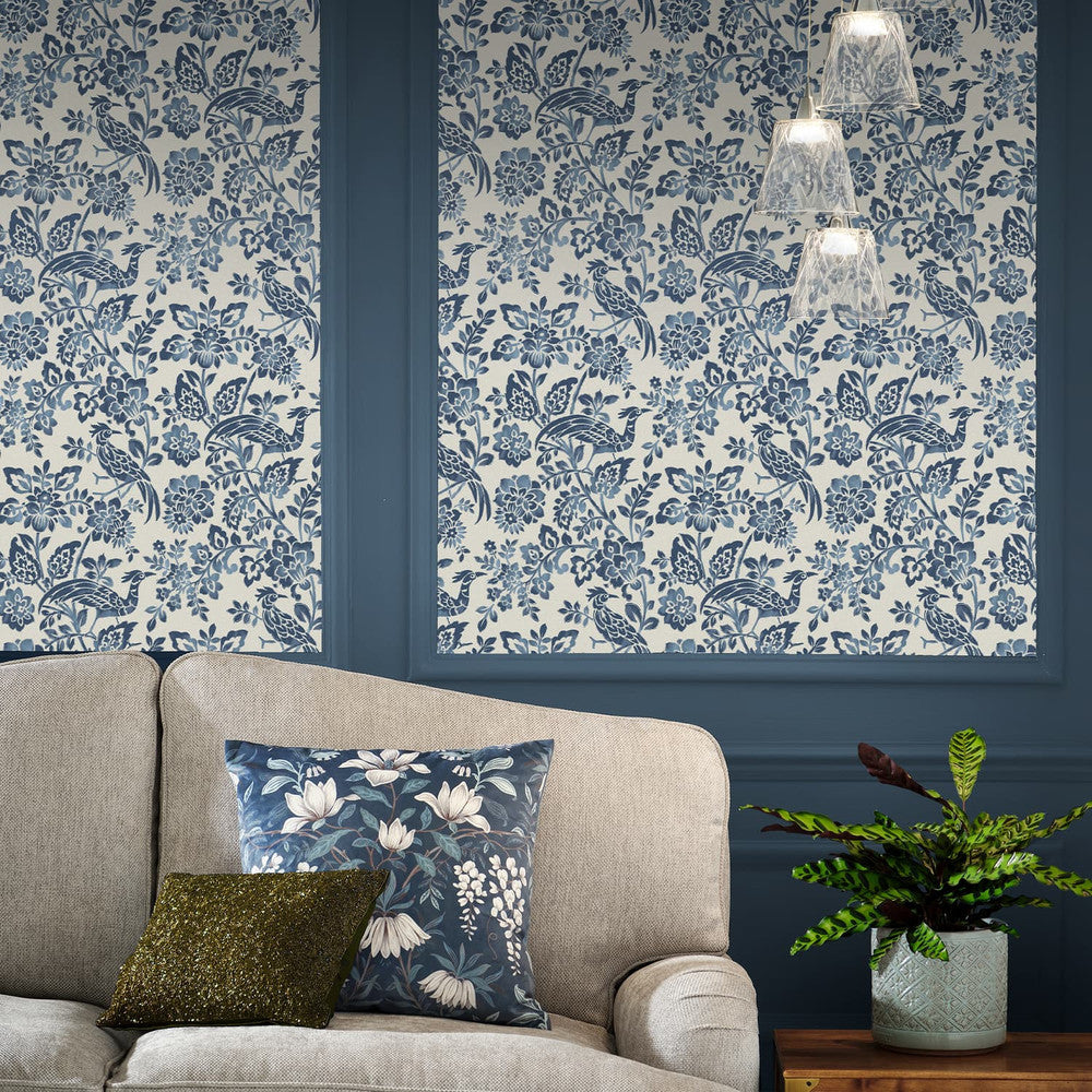 121067 - Adain Palace Wallpaper - Dark Seaspray Blue - Laura Ashley