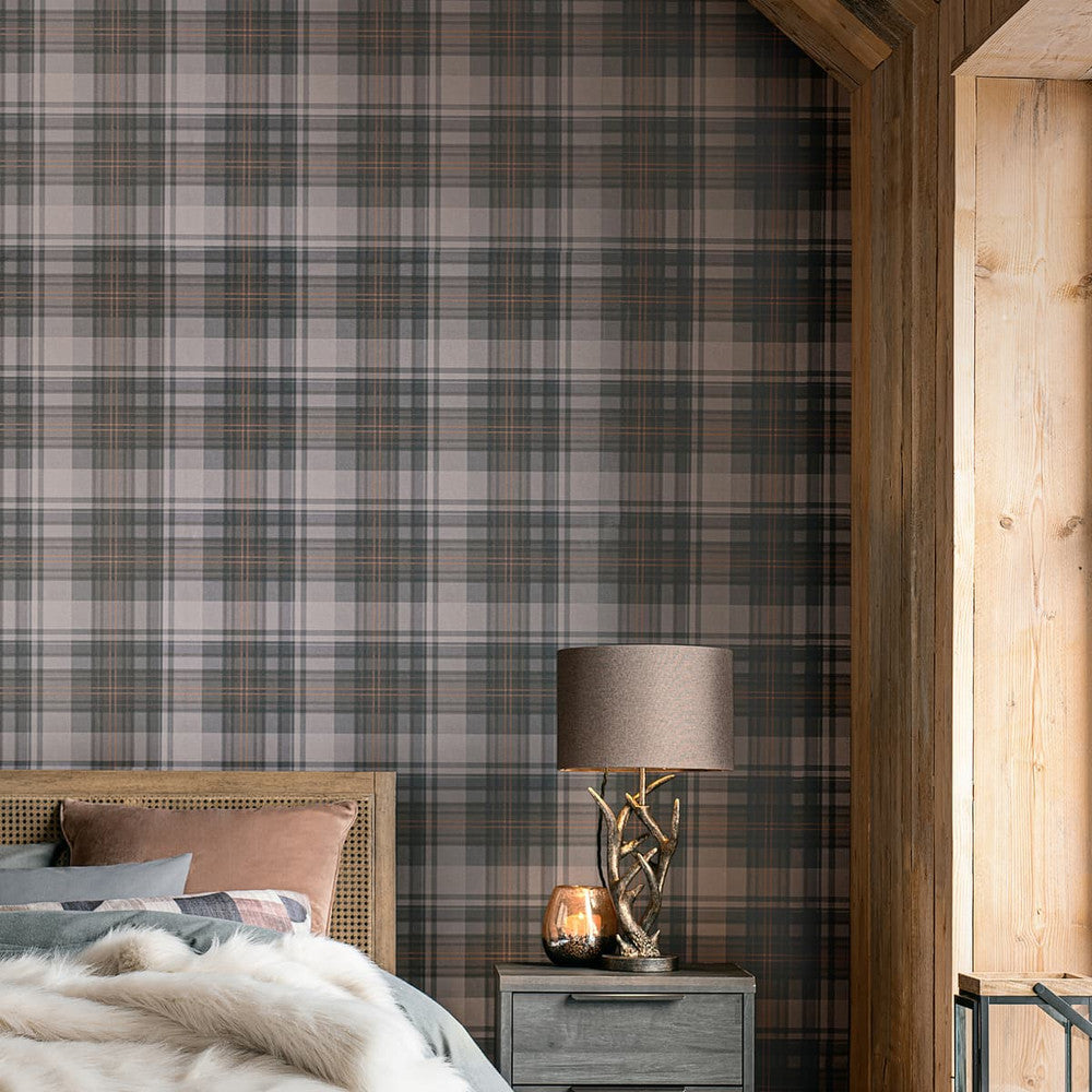 121197 - Alpine Lodge Check Wallpaper - Grey - Next