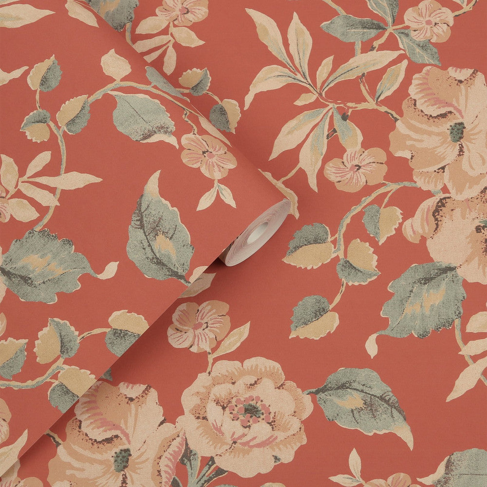 127395 - Alyworth Trail Wallpaper - Terracotta - Laura Ashley