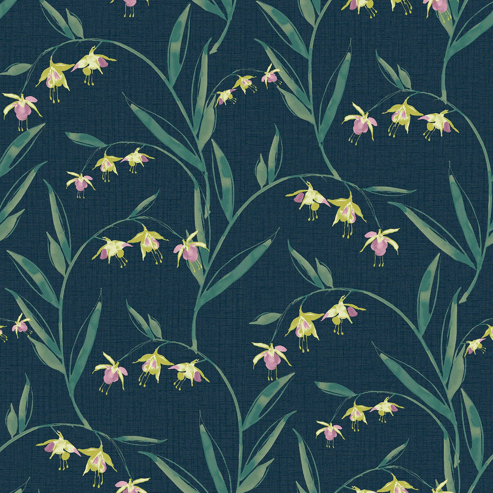 127402 - Fulwell Fuchsia Wallpaper - Midnight Seaspray - Laura Ashley