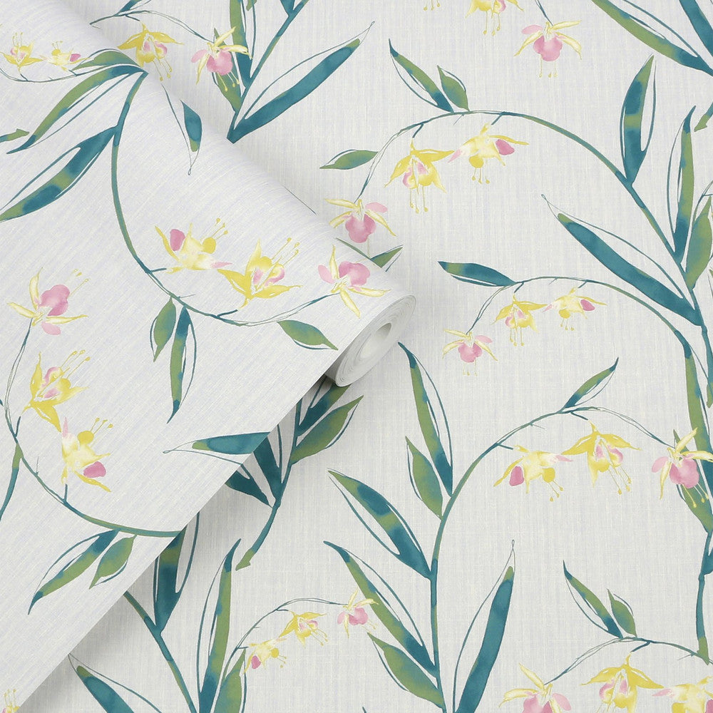 127403 - Fulwell Fuchsia Wallpaper - Pale Slate Grey - Laura Ashley