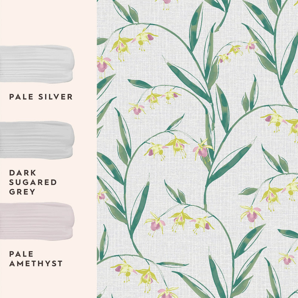 127403 - Fulwell Fuchsia Wallpaper - Pale Slate Grey - Laura Ashley