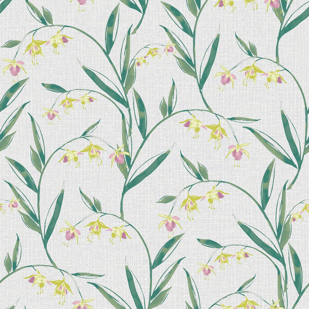 127403 - Fulwell Fuchsia Wallpaper - Pale Slate Grey - Laura Ashley