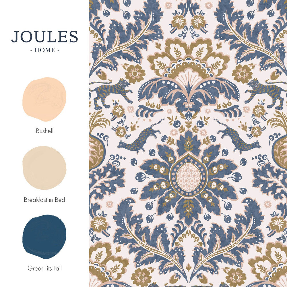 128944 - Animal Damask Wallpaper - Blue & Gold - Joules