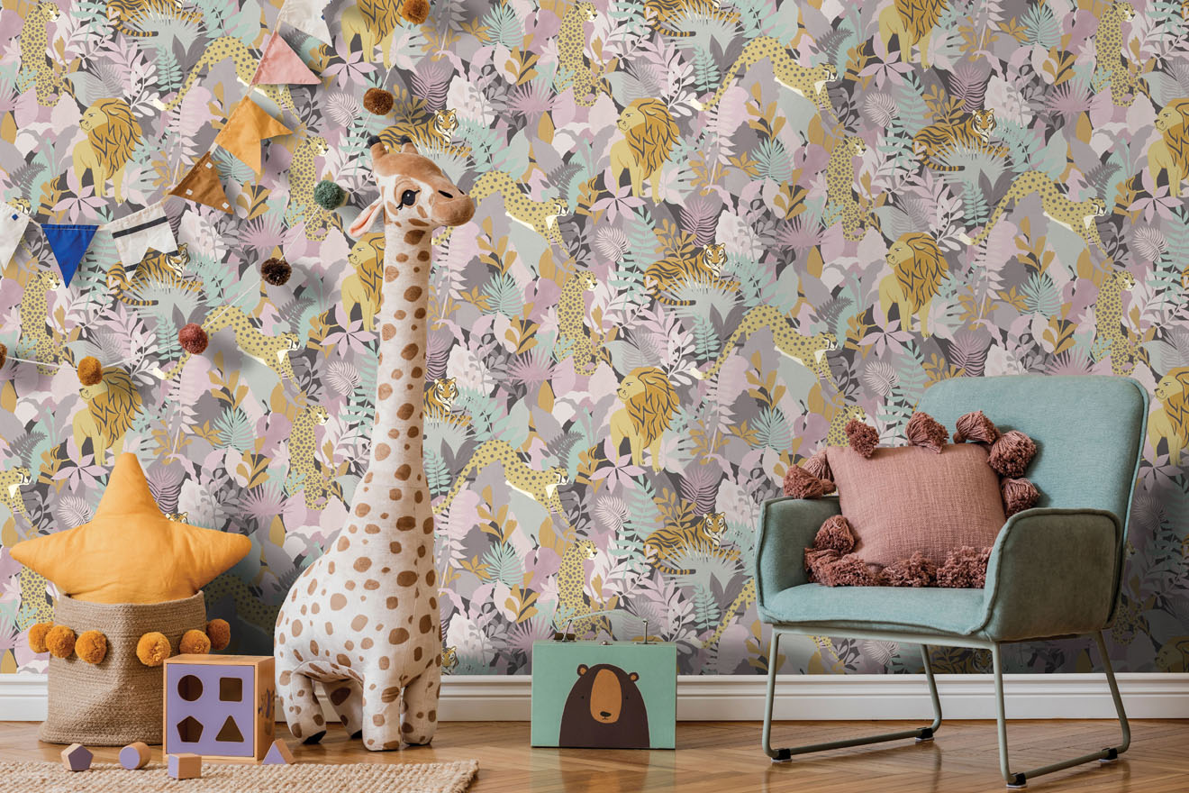 13070 - Animal Kingdom Wallpaper - Pink - Holden Decor