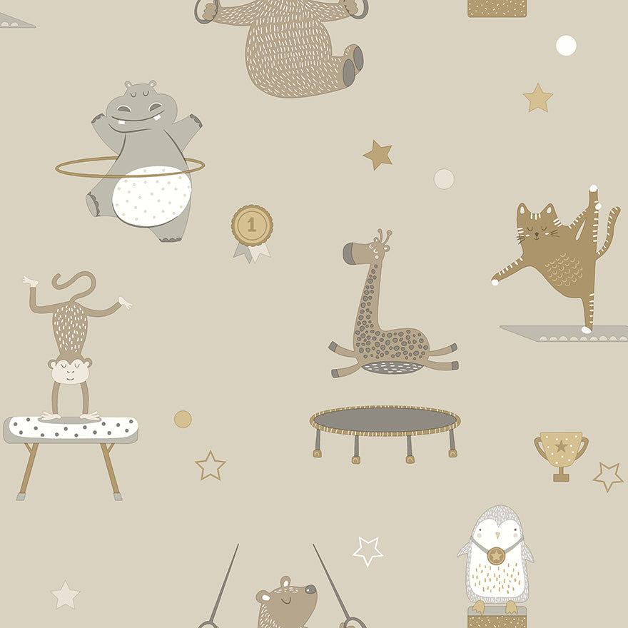 13240 - Animal Gymnastics Wallpaper - Beige - Holden Decor