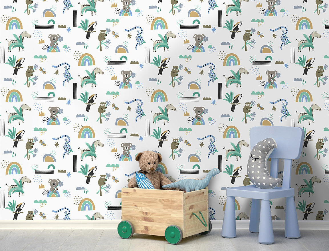 13352 - Abstract Animals Wallpaper - Blue/Teal - Holden Decor