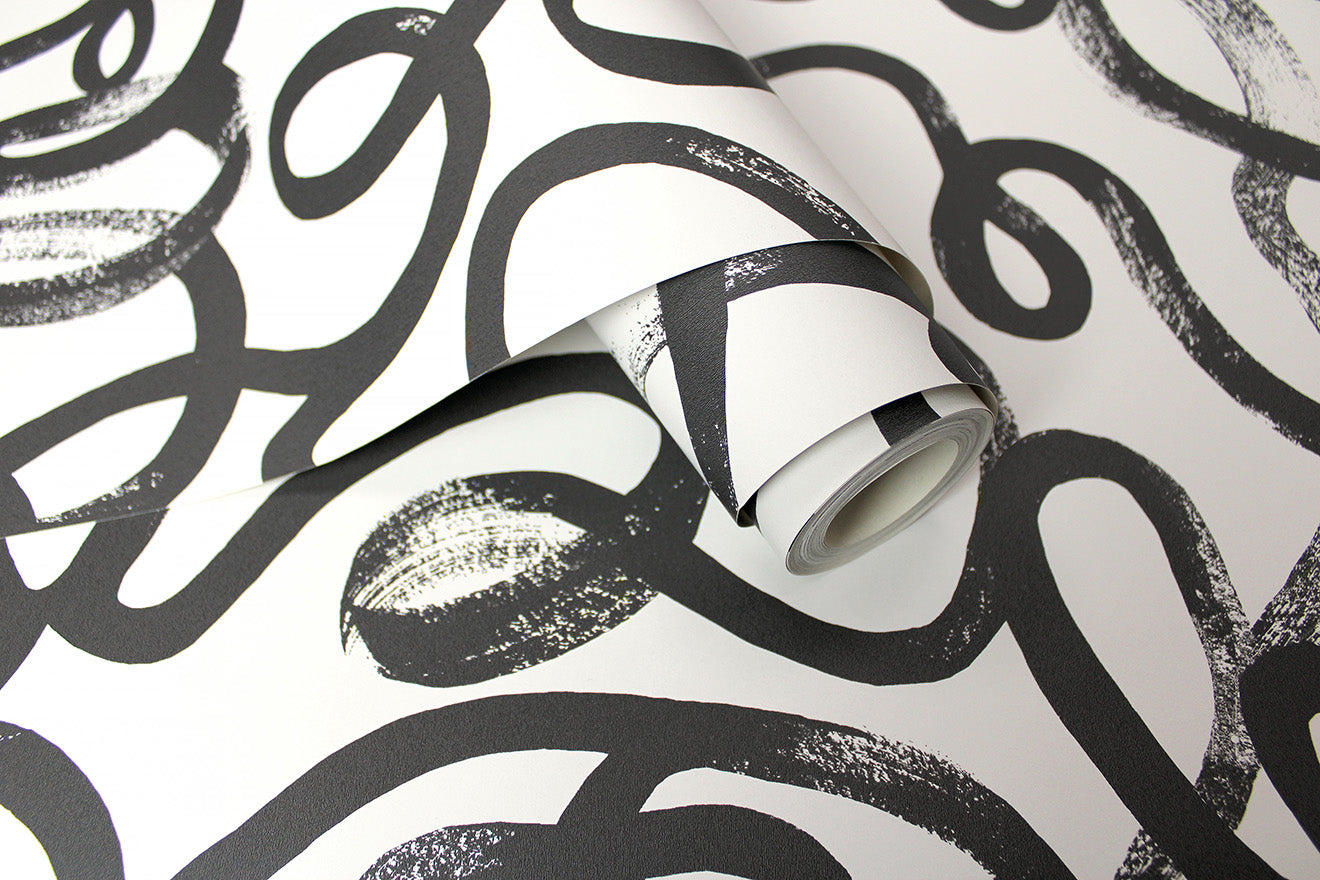 13360 - Squiggle Wallpaper - Black/White - Holden Decor