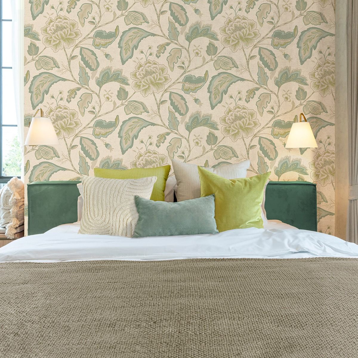 1722 - Maya Trail Vinyl Wallpaper - Sage/Cream - Belgravia