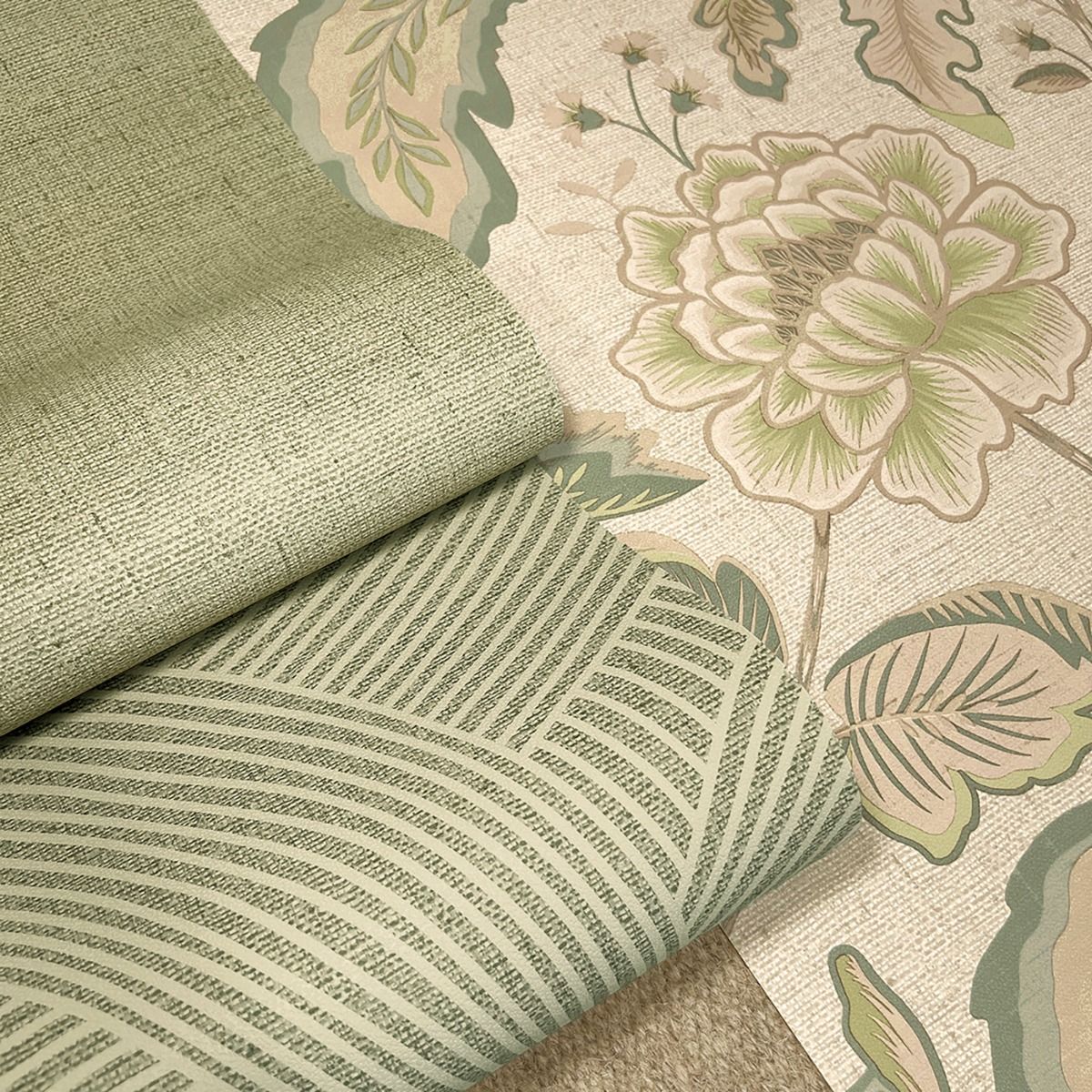 1722 - Maya Trail Vinyl Wallpaper - Sage/Cream - Belgravia