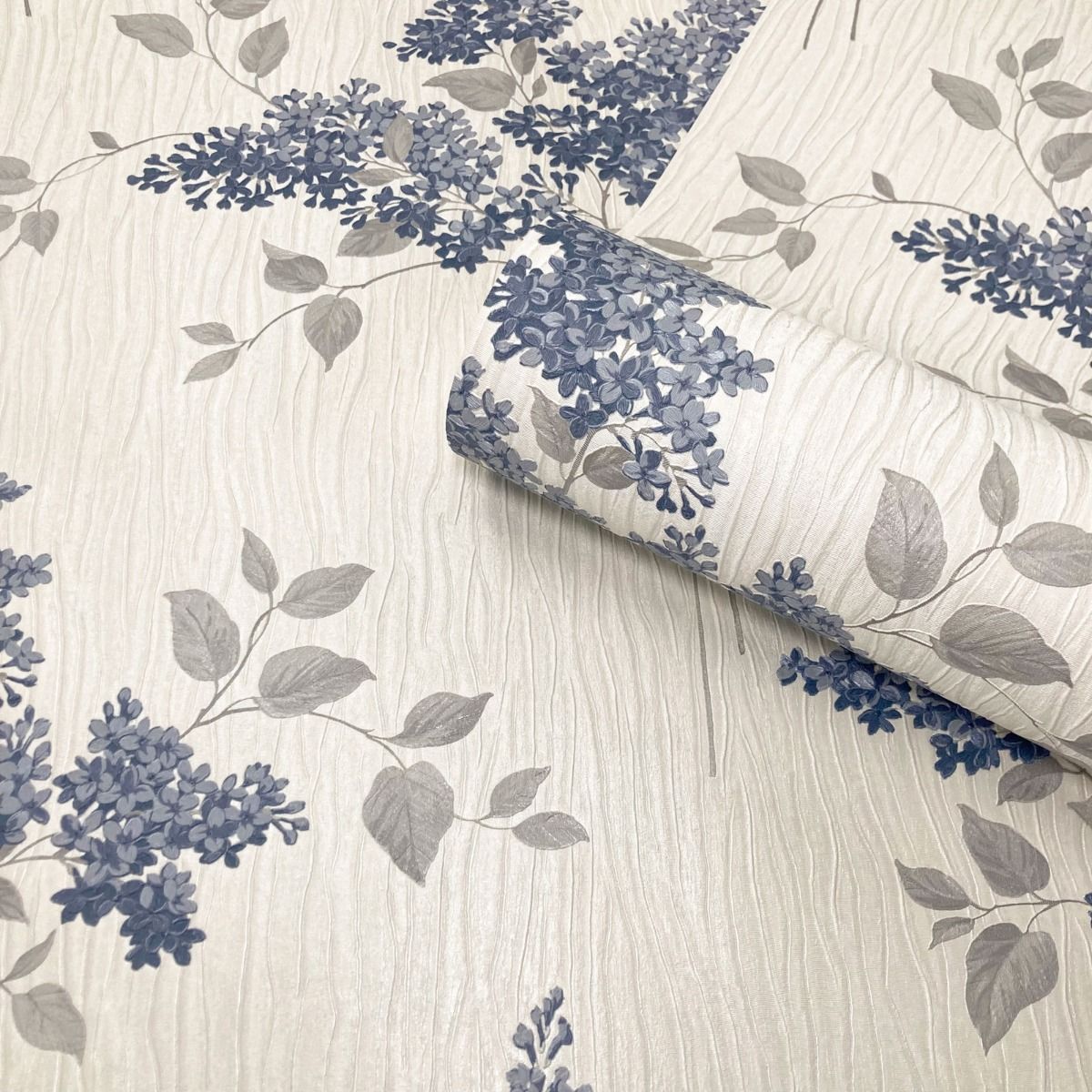 41339 - Tiffany Fiore Textured Vinyl Wallpaper - Navy - Belgravia
