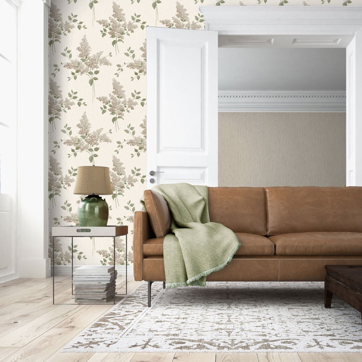 41340 - Tiffany Fiore Textured Vinyl Wallpaper - Sage - Belgravia