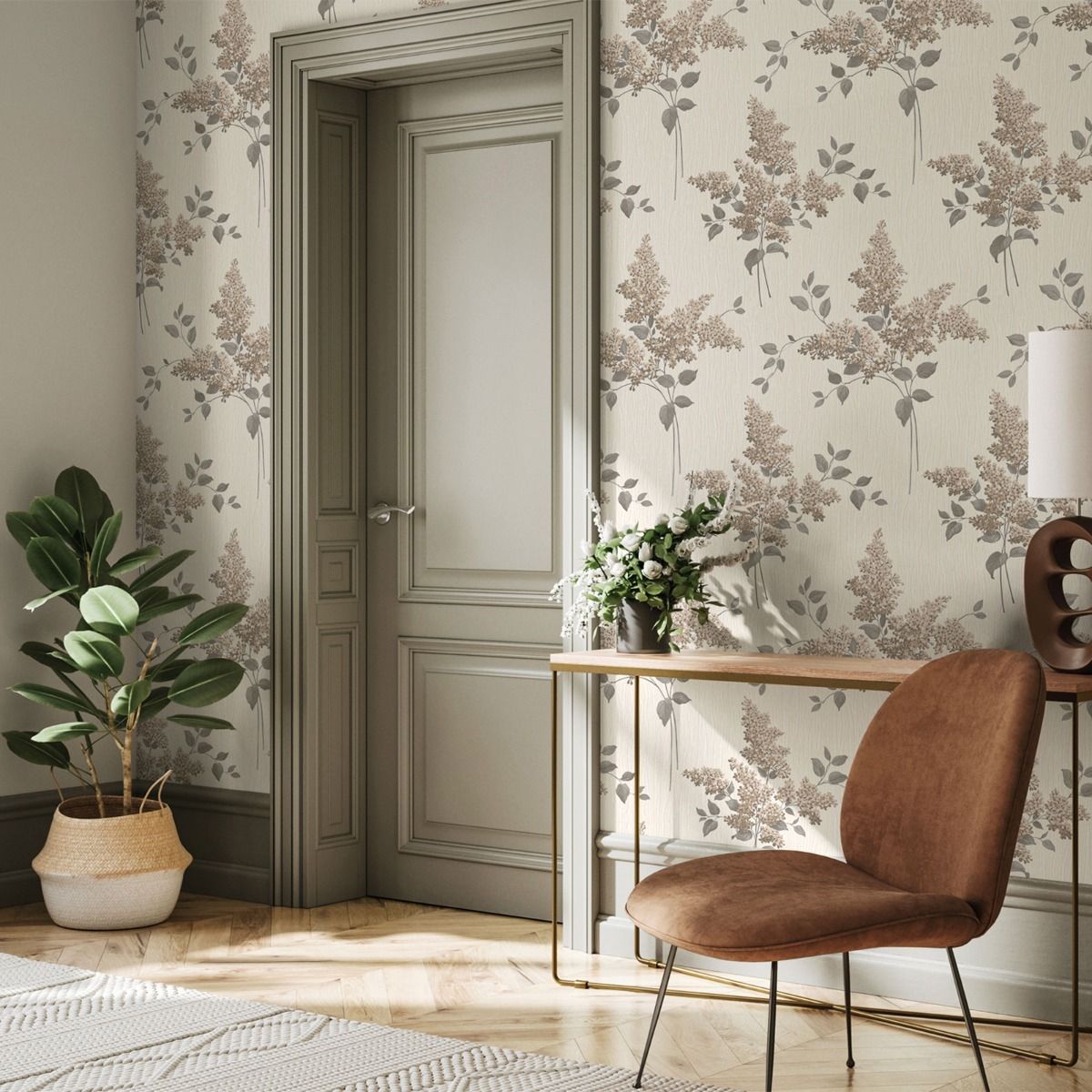 41341 - Tiffany Fiore Textured Vinyl Wallpaper - Charcoal - Belgravia
