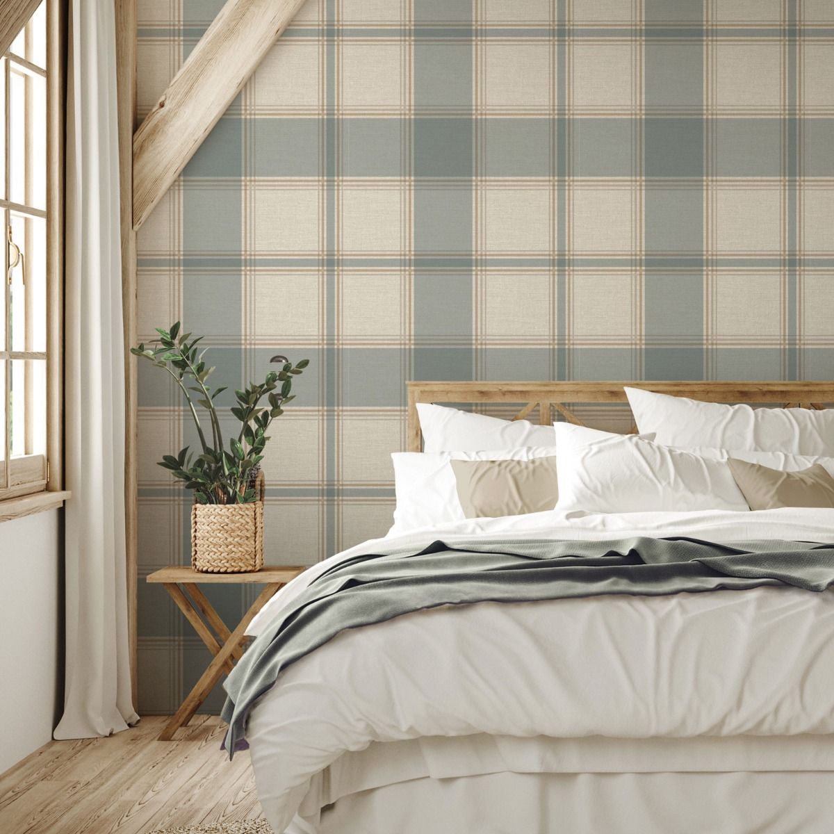 7157 - Carmella Check Textured Vinyl Wallpaper - Blue - Belgravia