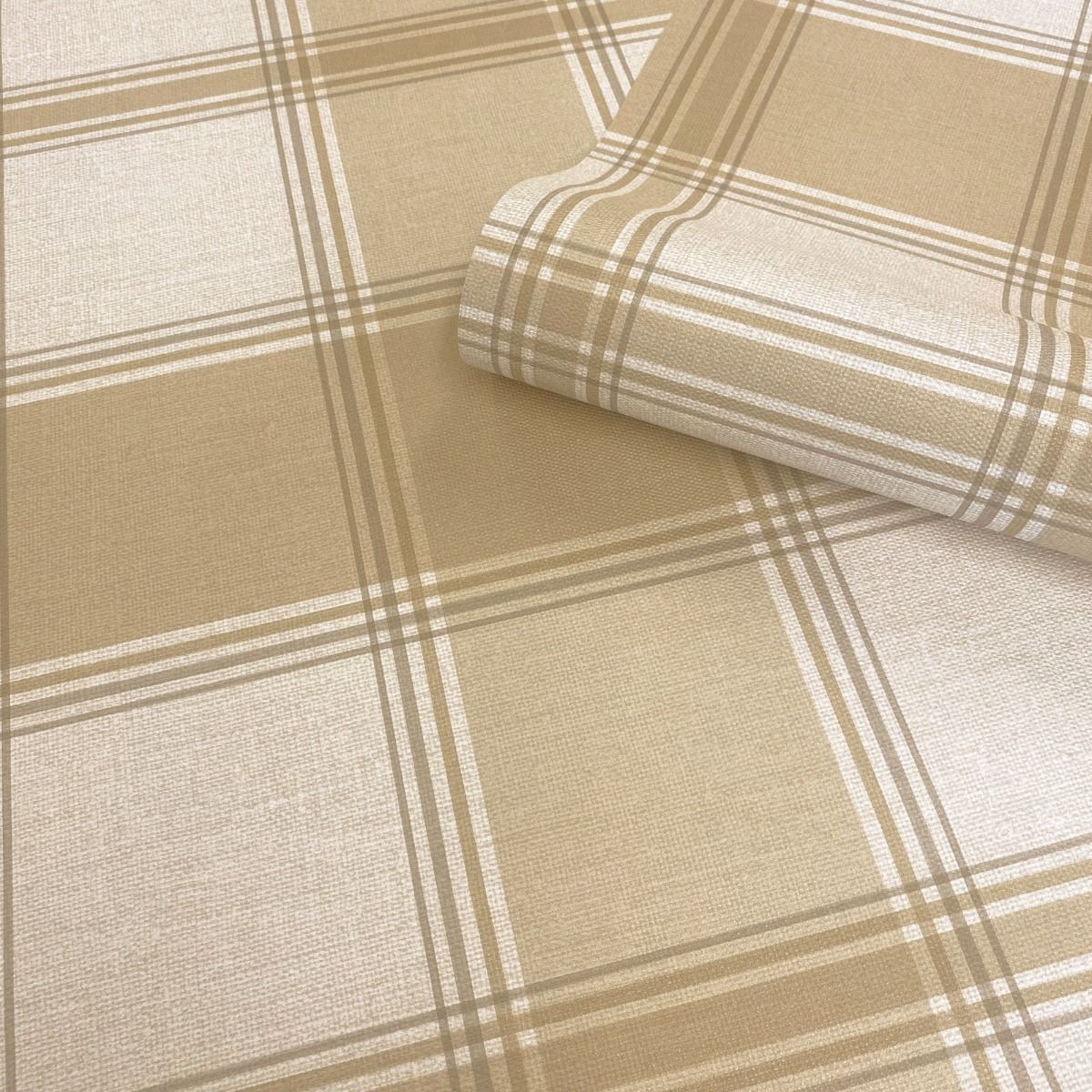 7158 - Carmella Check Textured Vinyl Wallpaper - Sand - Belgravia