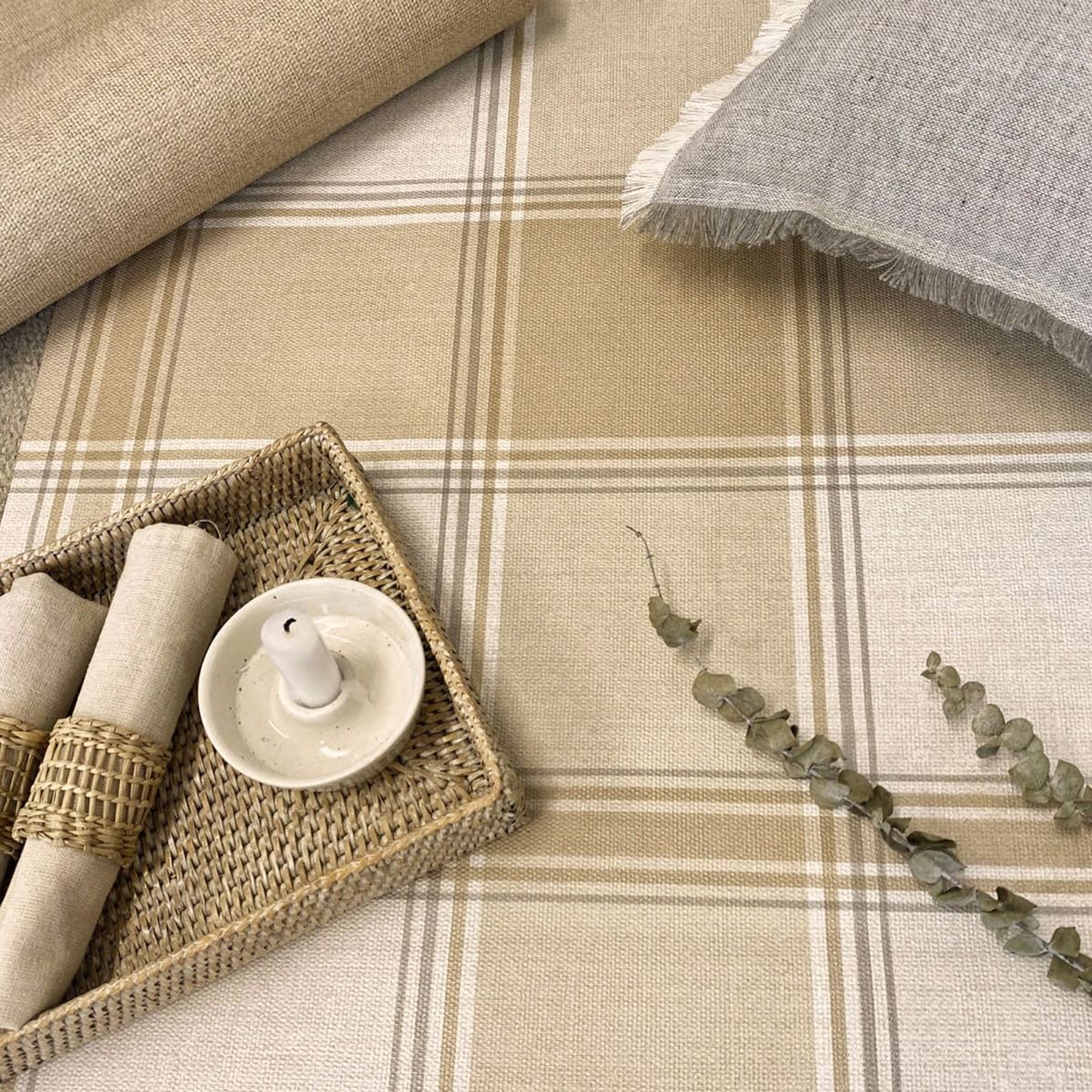 7158 - Carmella Check Textured Vinyl Wallpaper - Sand - Belgravia