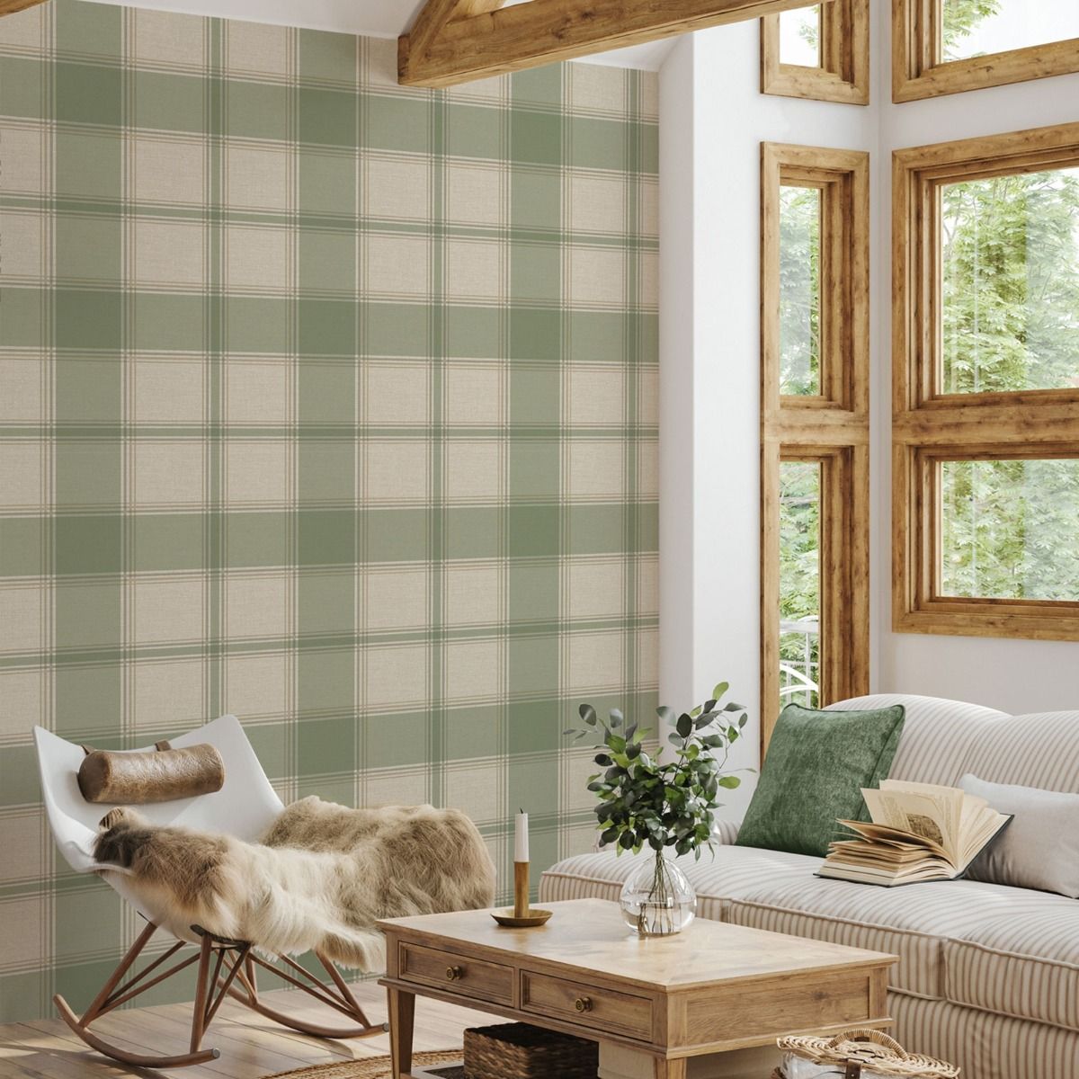 7159 - Carmella Check Textured Vinyl Wallpaper - Green - Belgravia