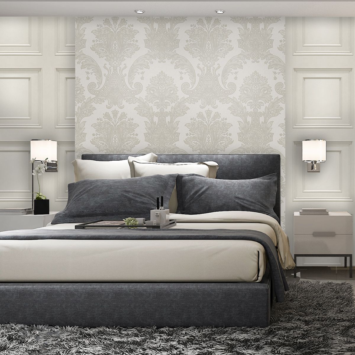 7369 - Amara Damask Wallpaper - Cream - Belgravia