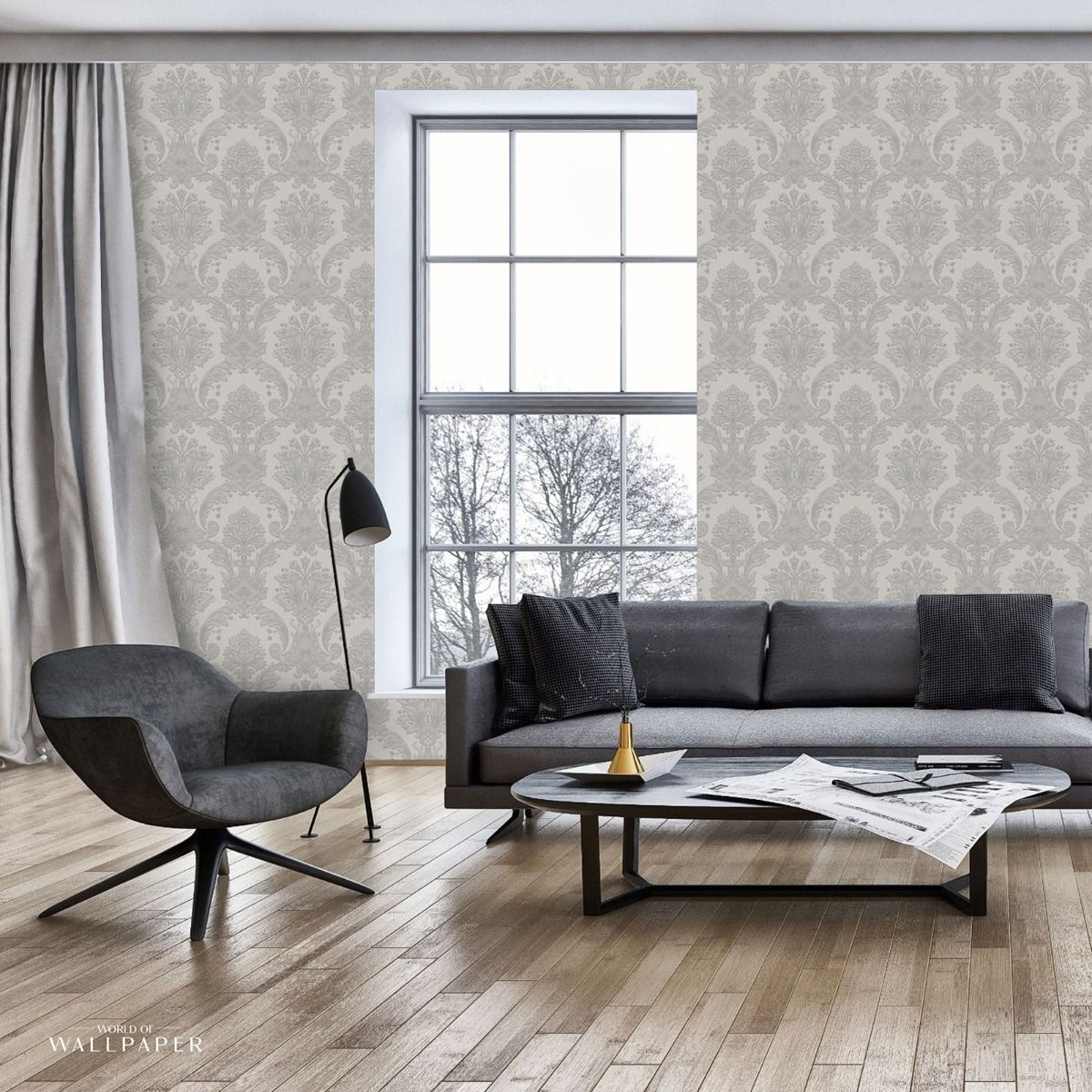 7370 - Amara Damask Wallpaper - Silver - Belgravia