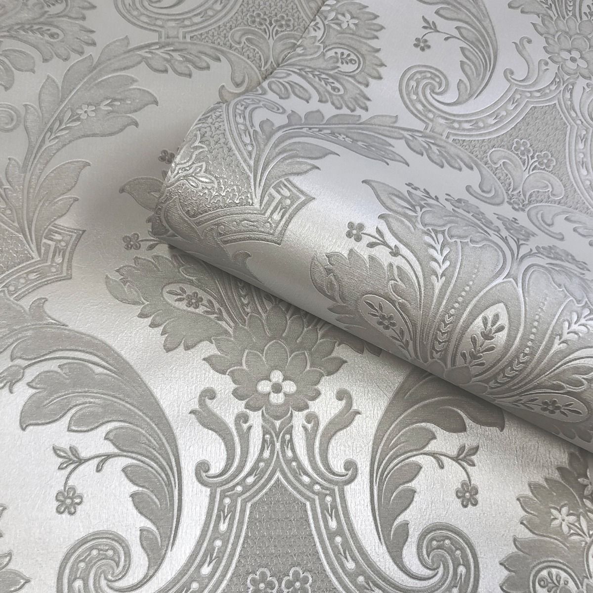 7370 - Amara Damask Wallpaper - Silver - Belgravia