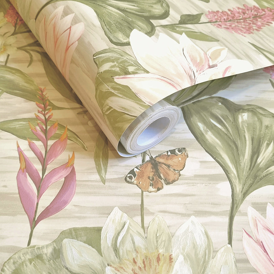 91642 - Water Lily Wallpaper - Beige - Holden Decor