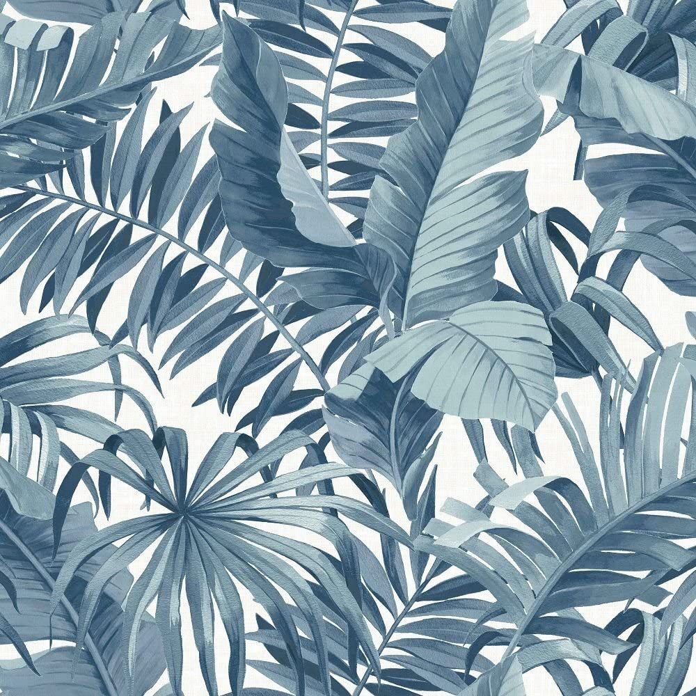 A-Street Prints Solstice Palm Leaf Wallpaper - Blue - Fine Decor