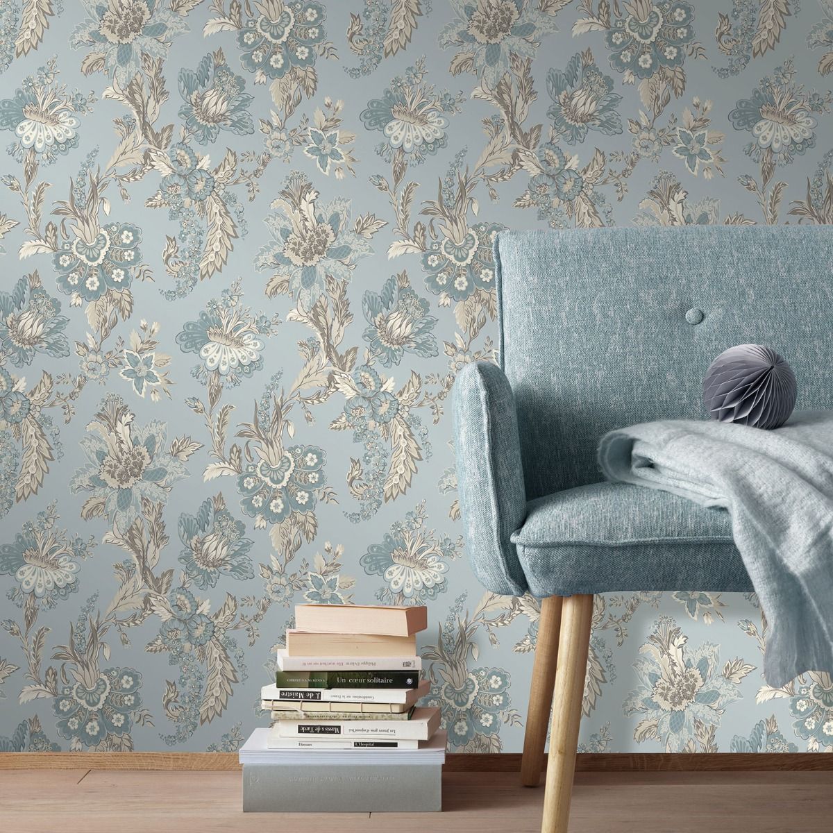 Abode Edward Floral Damask Wallpaper - Duck Egg - Erismann
