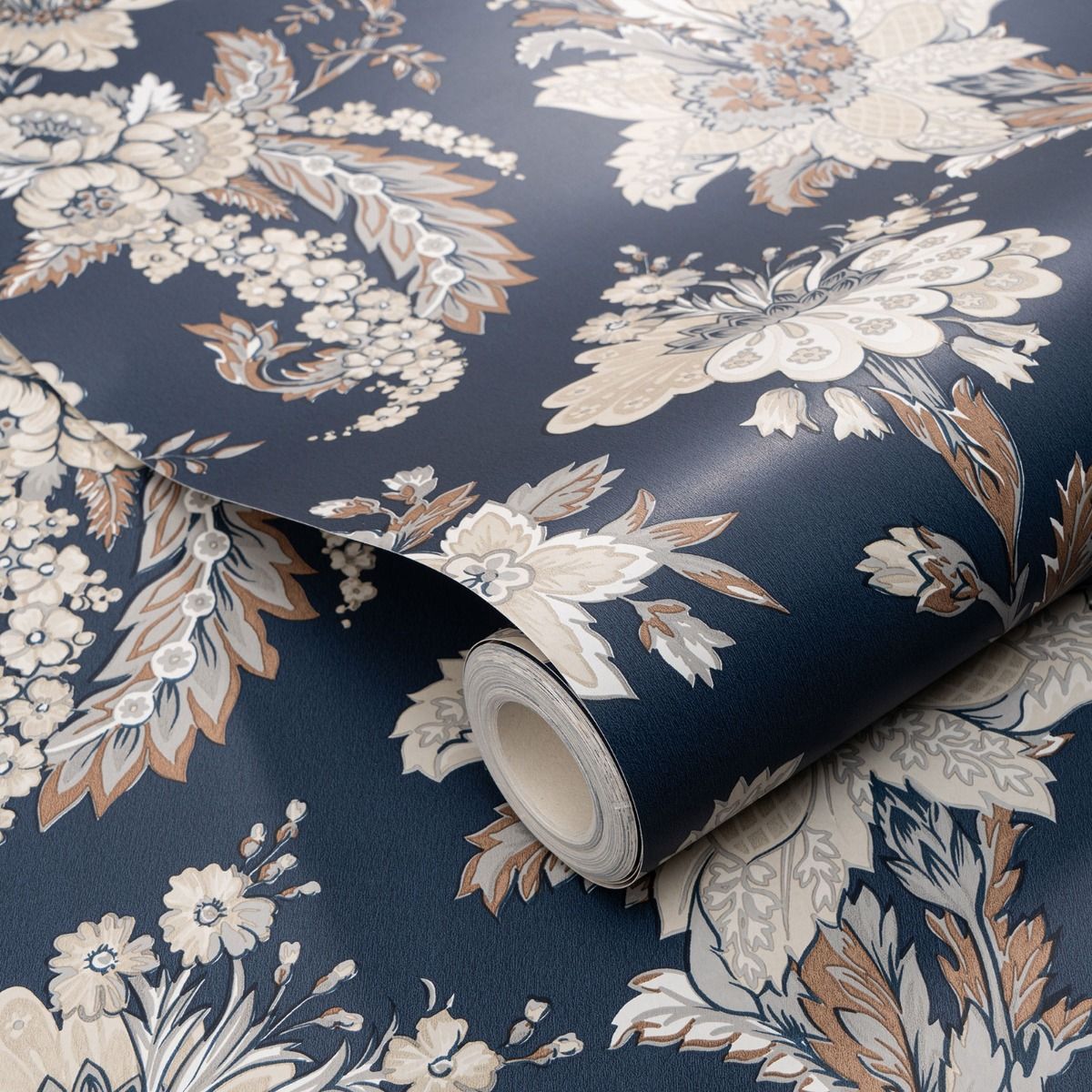 Abode Edward Floral Damask Wallpaper - Navy - Erismann