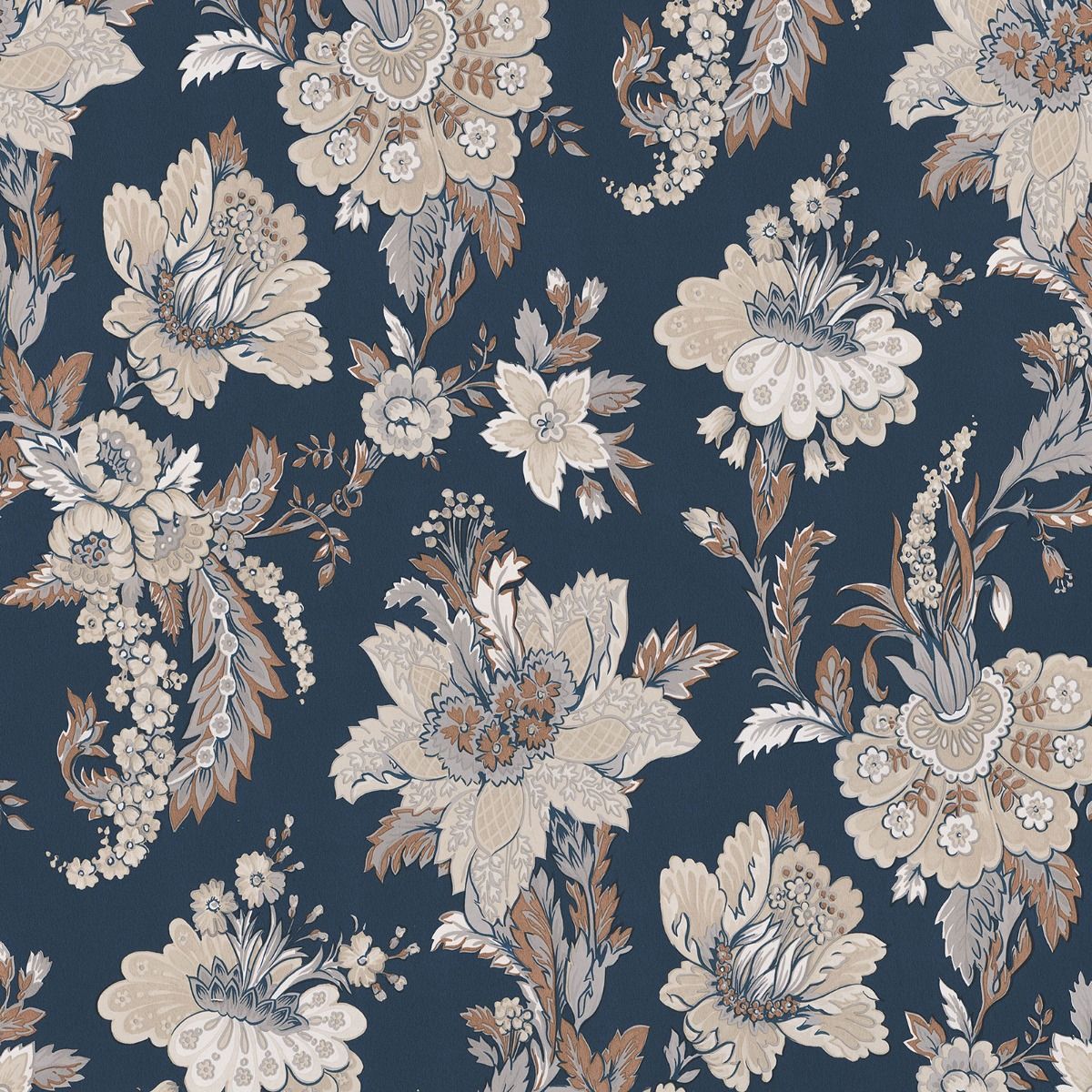 Abode Edward Floral Damask Wallpaper - Navy - Erismann