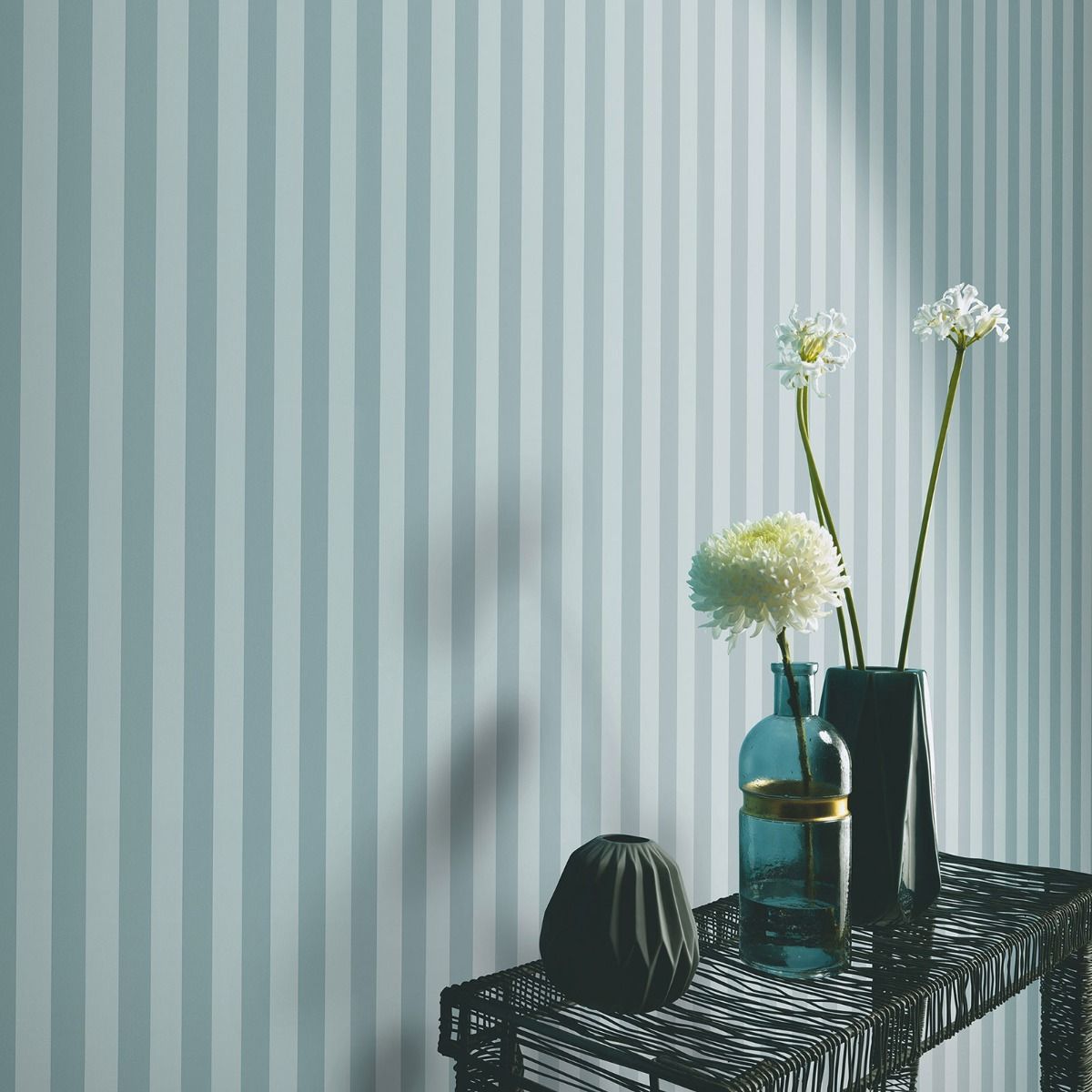 Abode Heritage Stripe Wallpaper - Duck Egg / Blue - Erismann