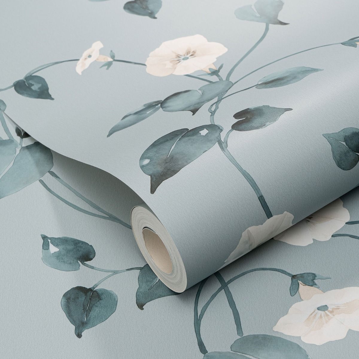 Abode Laura Floral Trail Wallpaper - Duck Egg / Cream - Erismann