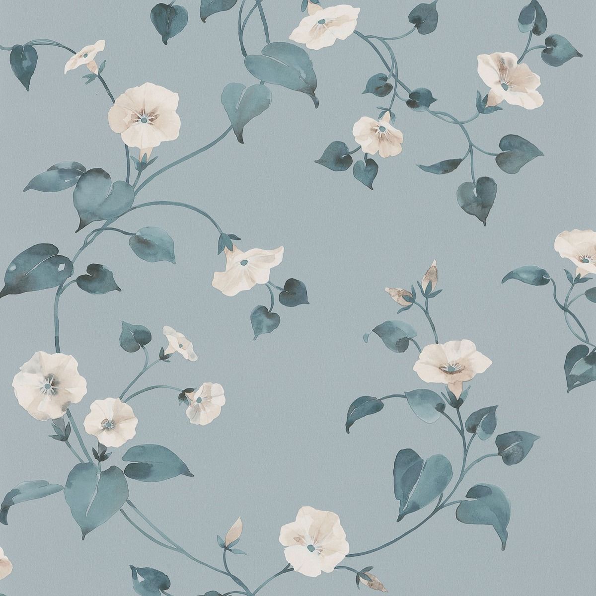 Abode Laura Floral Trail Wallpaper - Duck Egg / Cream - Erismann