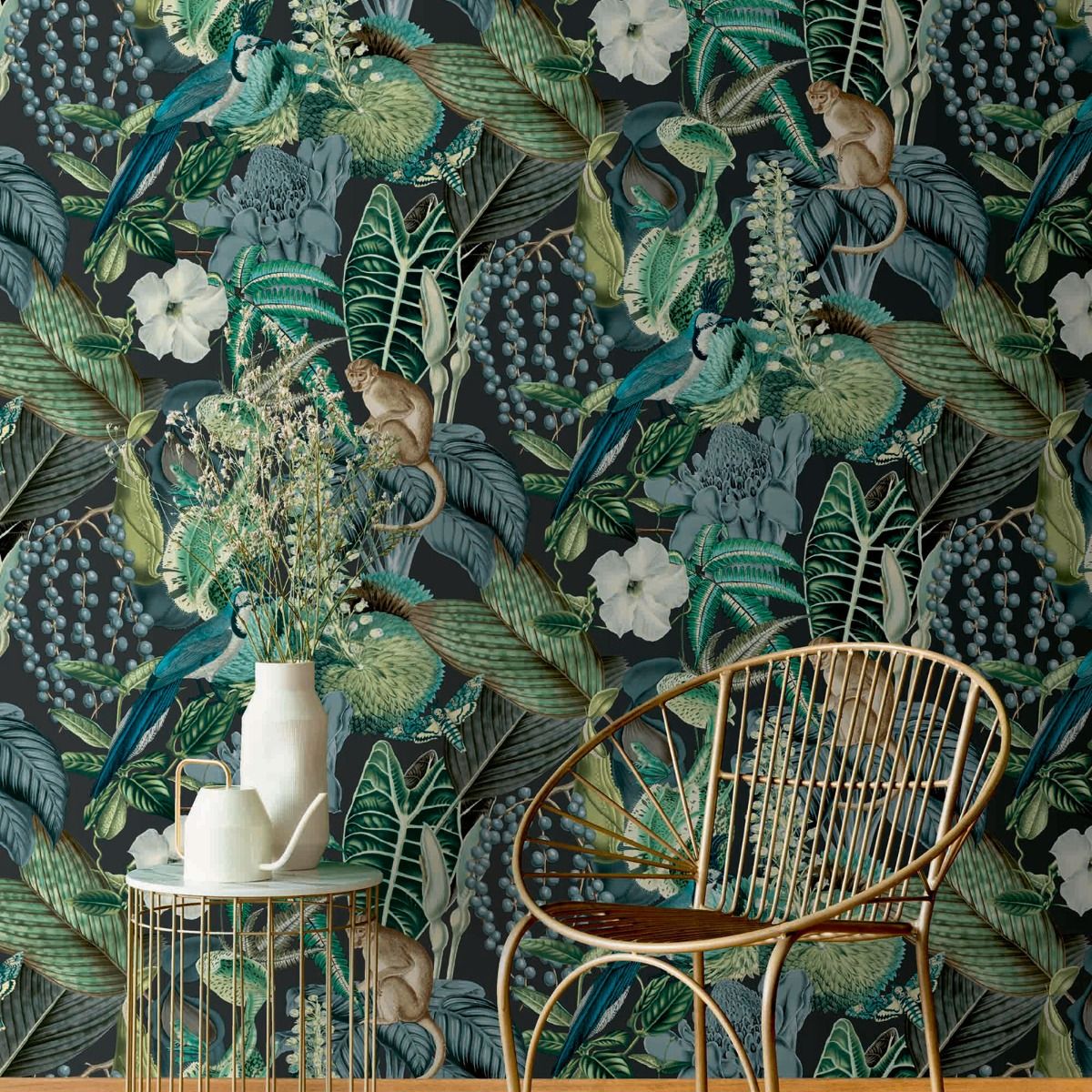Amazon Wallpaper - Black / Blue - GranDeco