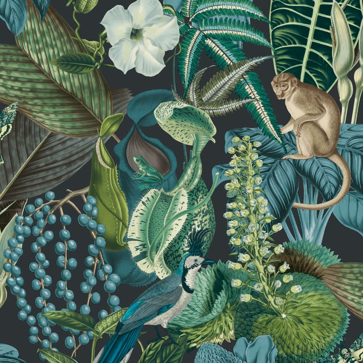Amazon Wallpaper - Black / Blue - GranDeco