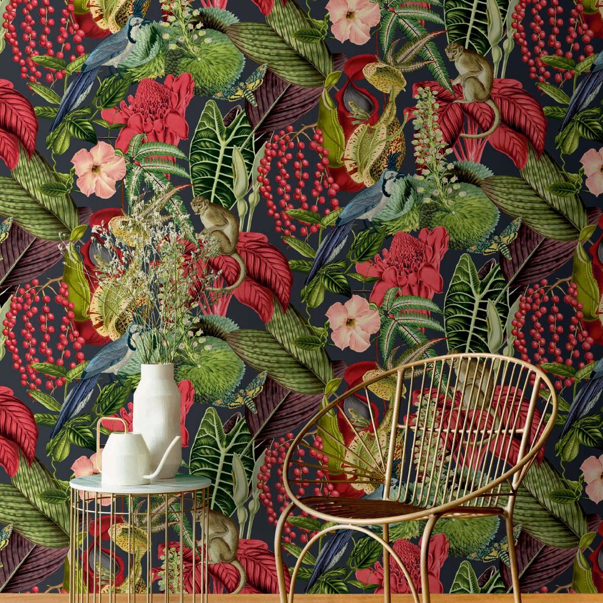 Amazon Wallpaper - Black / Red - GranDeco