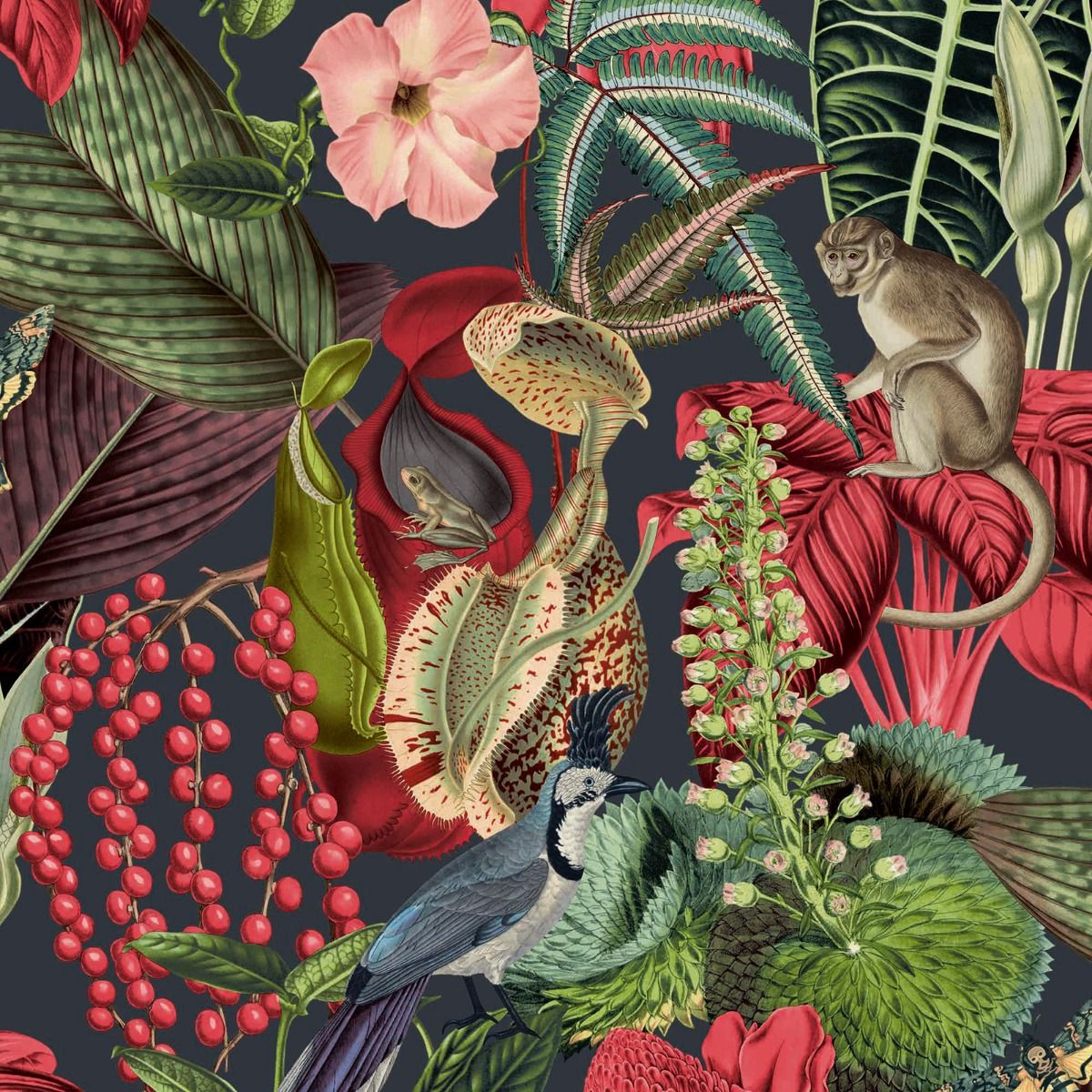 Amazon Wallpaper - Black / Red - GranDeco