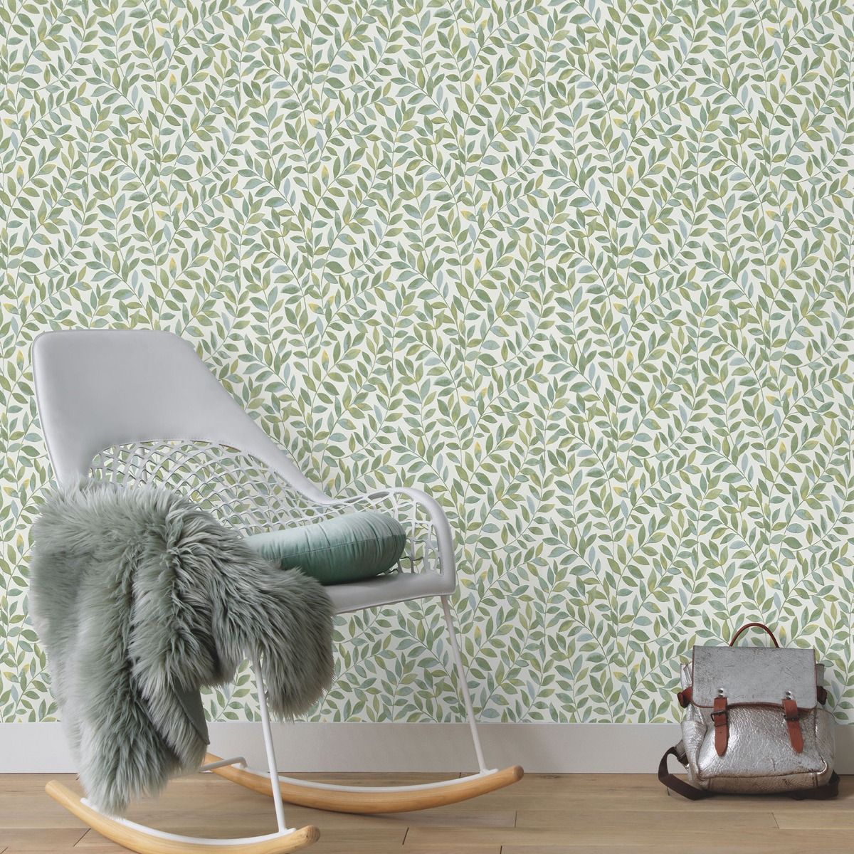 Ameroso Leaf Blown Vinyl Wallpaper - Green - Erismann