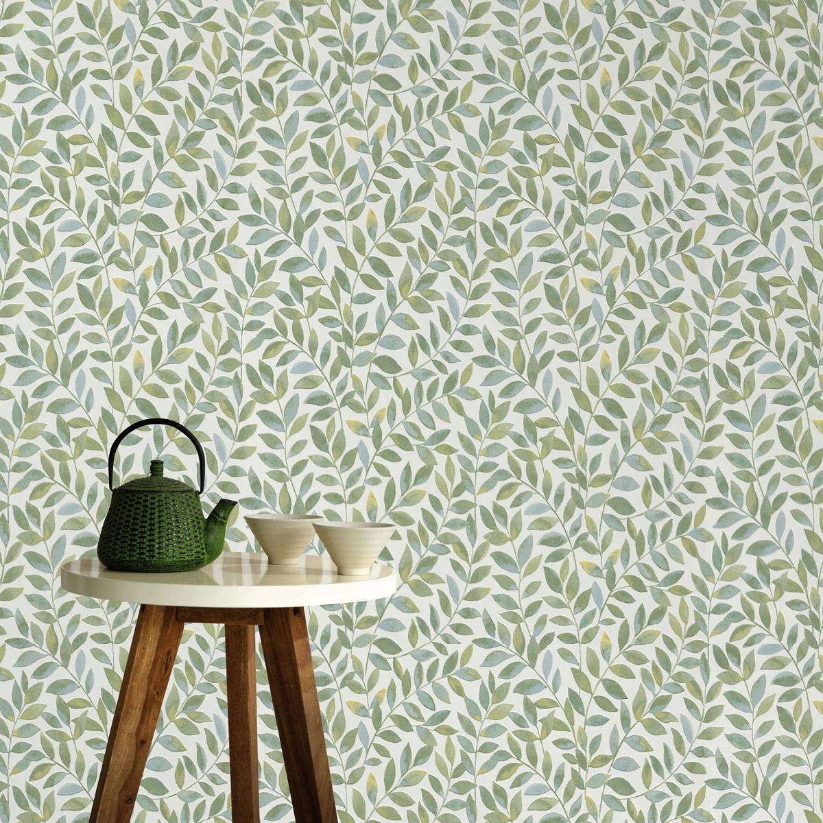 Ameroso Leaf Blown Vinyl Wallpaper - Green - Erismann