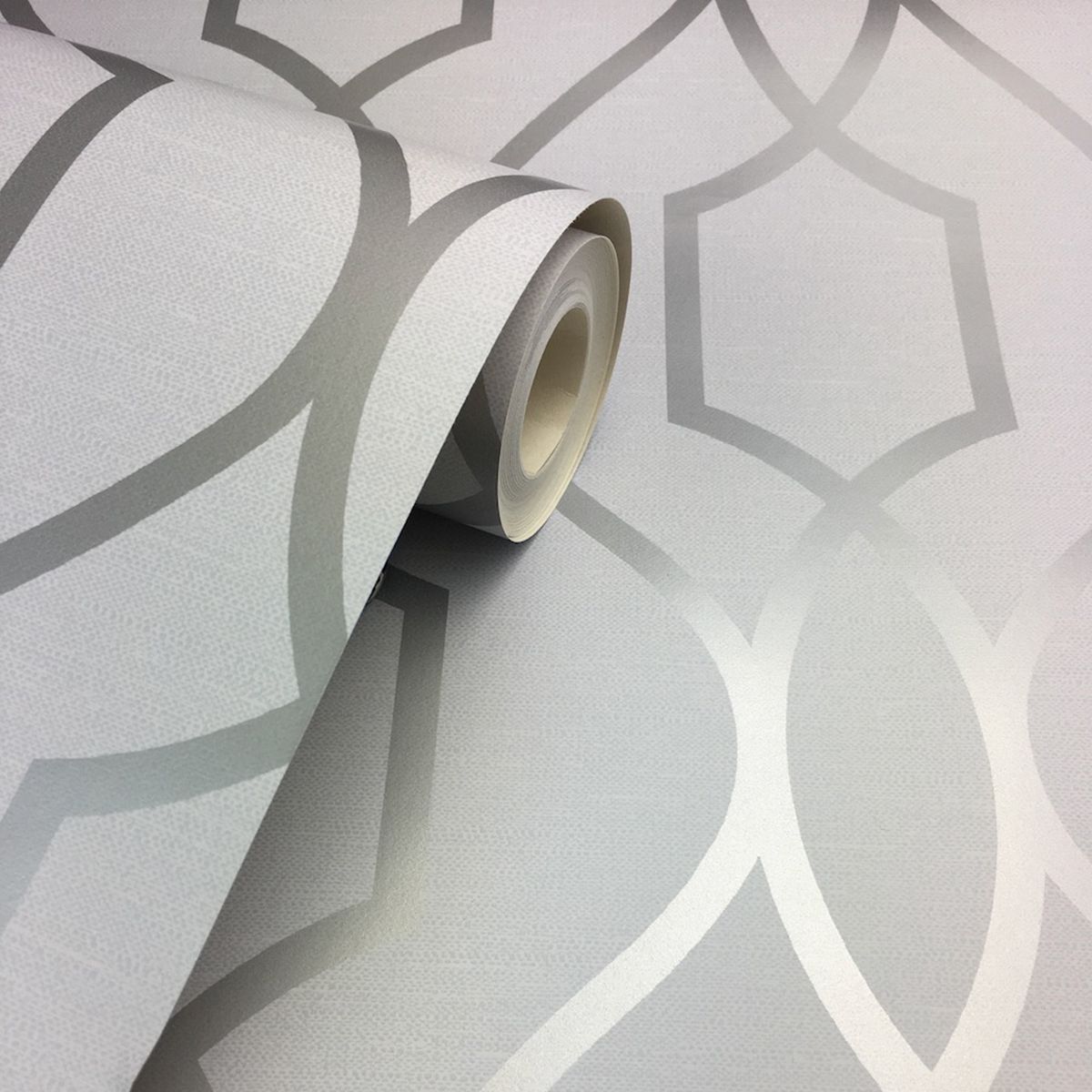 Apex Geometric Trellis Wallpaper - Stone & Silver - Fine Decor