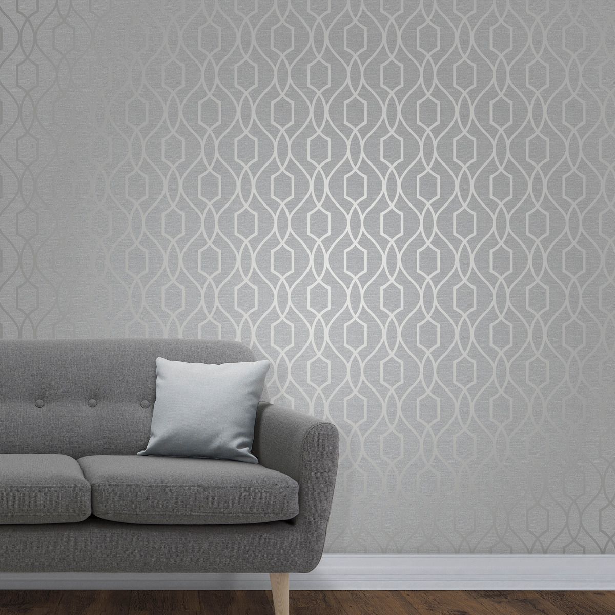 Apex Geometric Trellis Wallpaper - Stone & Silver - Fine Decor