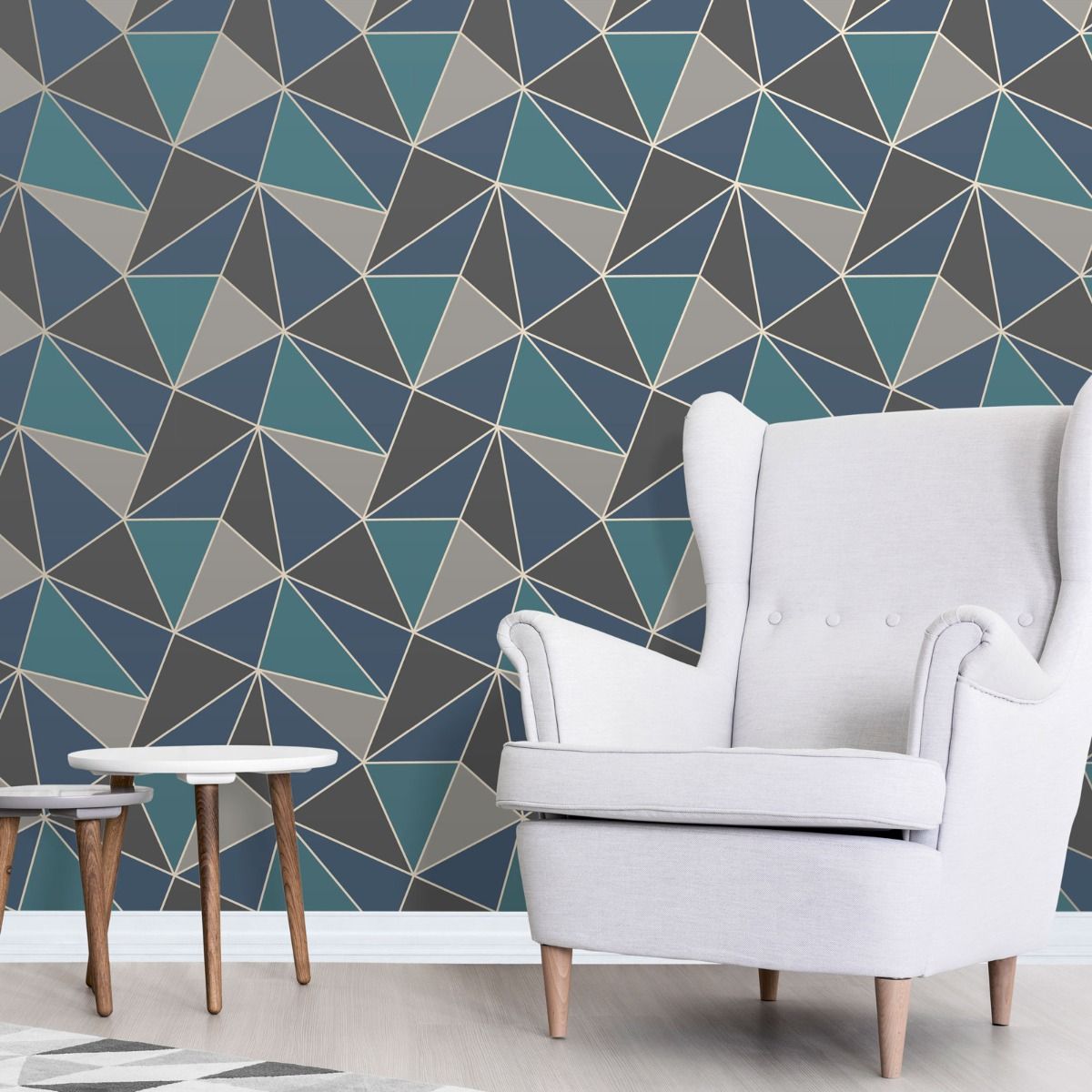 Apex Geometric Wallpaper - Aqua & Navy Blue - Fine Decor