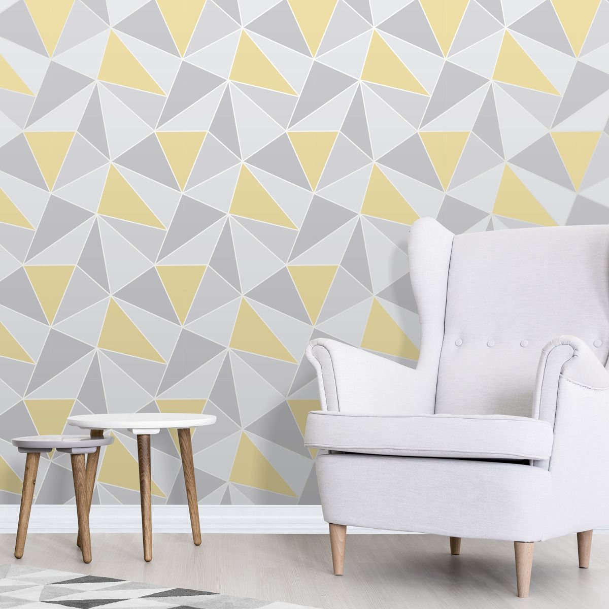 Apex Geometric Wallpaper - Yellow & Grey - Fine Decor