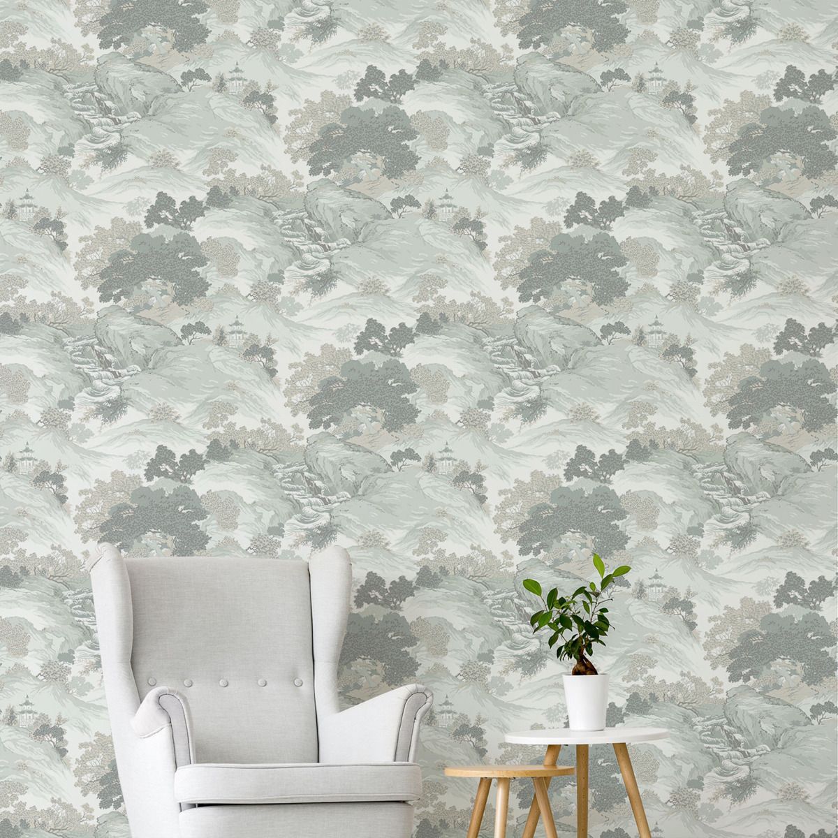 Archives Oriental Landscape Wallpaper - Eau De Nil Teal - Crown
