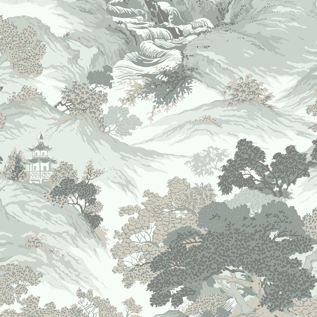 Archives Oriental Landscape Wallpaper - Eau De Nil Teal - Crown